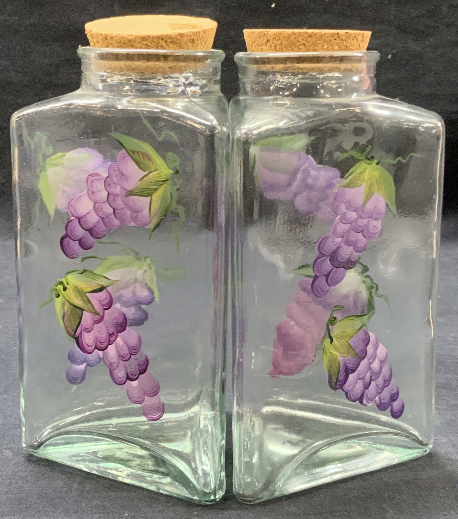 Pair Hand Painted Grapes Glass Jars (1 of 7)