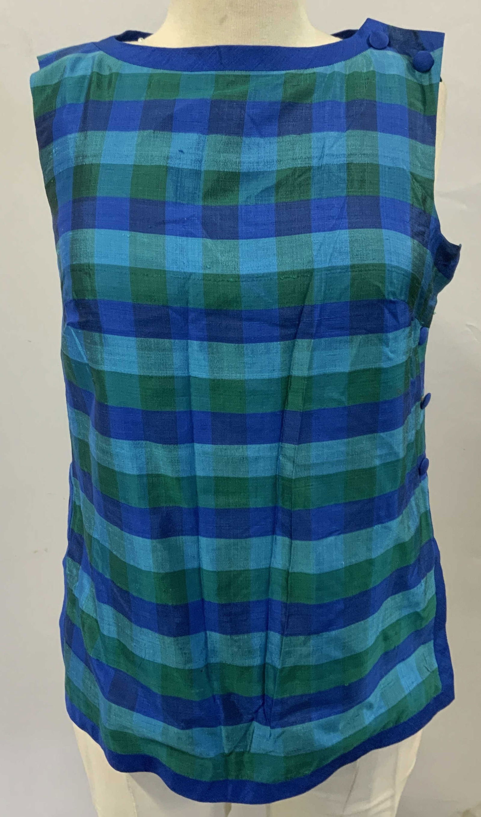 Vintage Star of Siam Checkered Blue Silk Top (1 of 6)