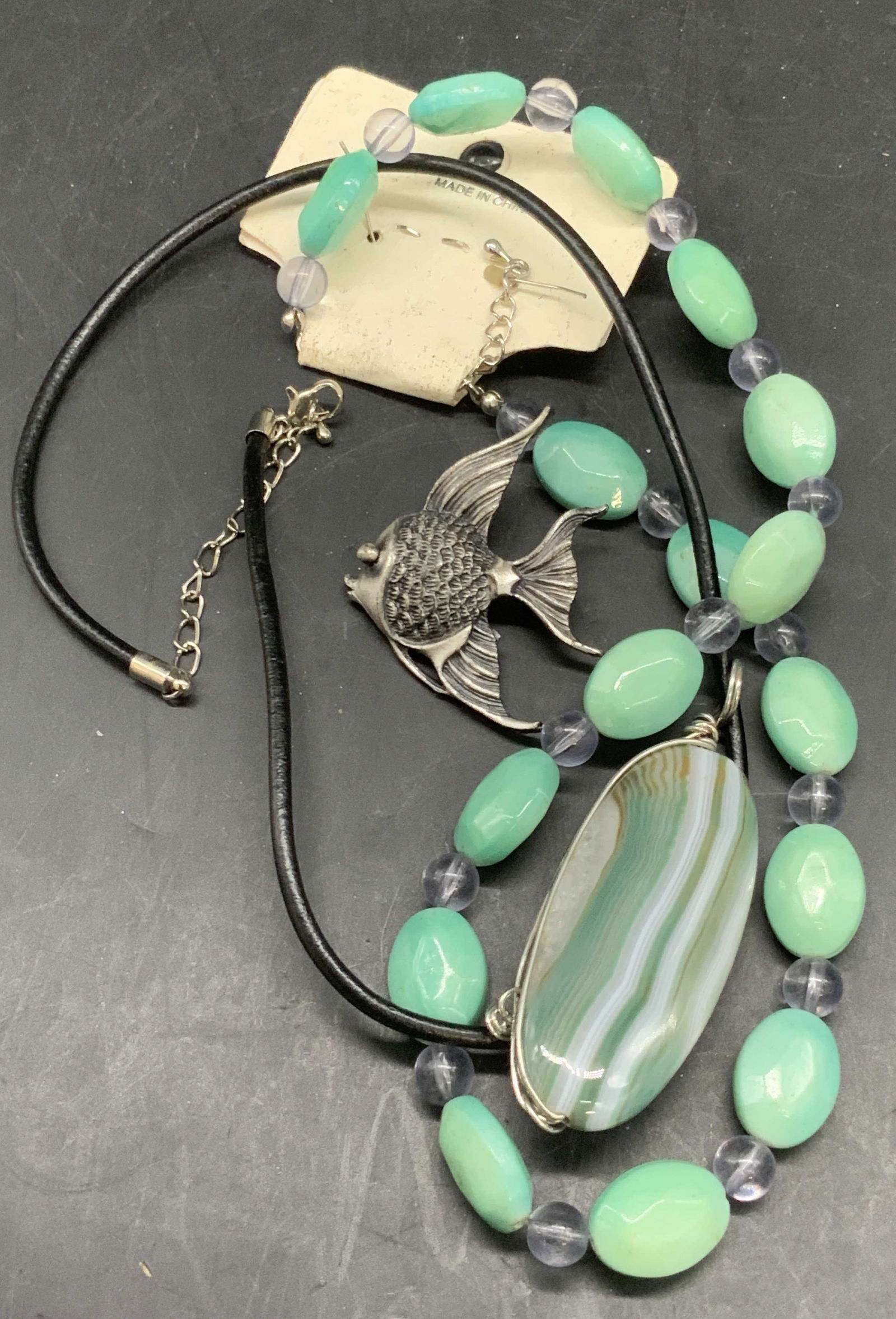 Lot 4 Fish Form Brooch & Blue Beaded Jewelry (1 of 11)