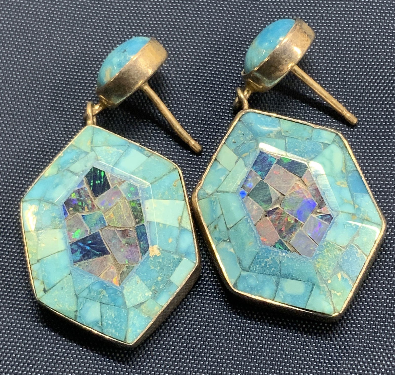 Pair Sterling Silver Turquoise Mosaic Earrings (1 of 6)