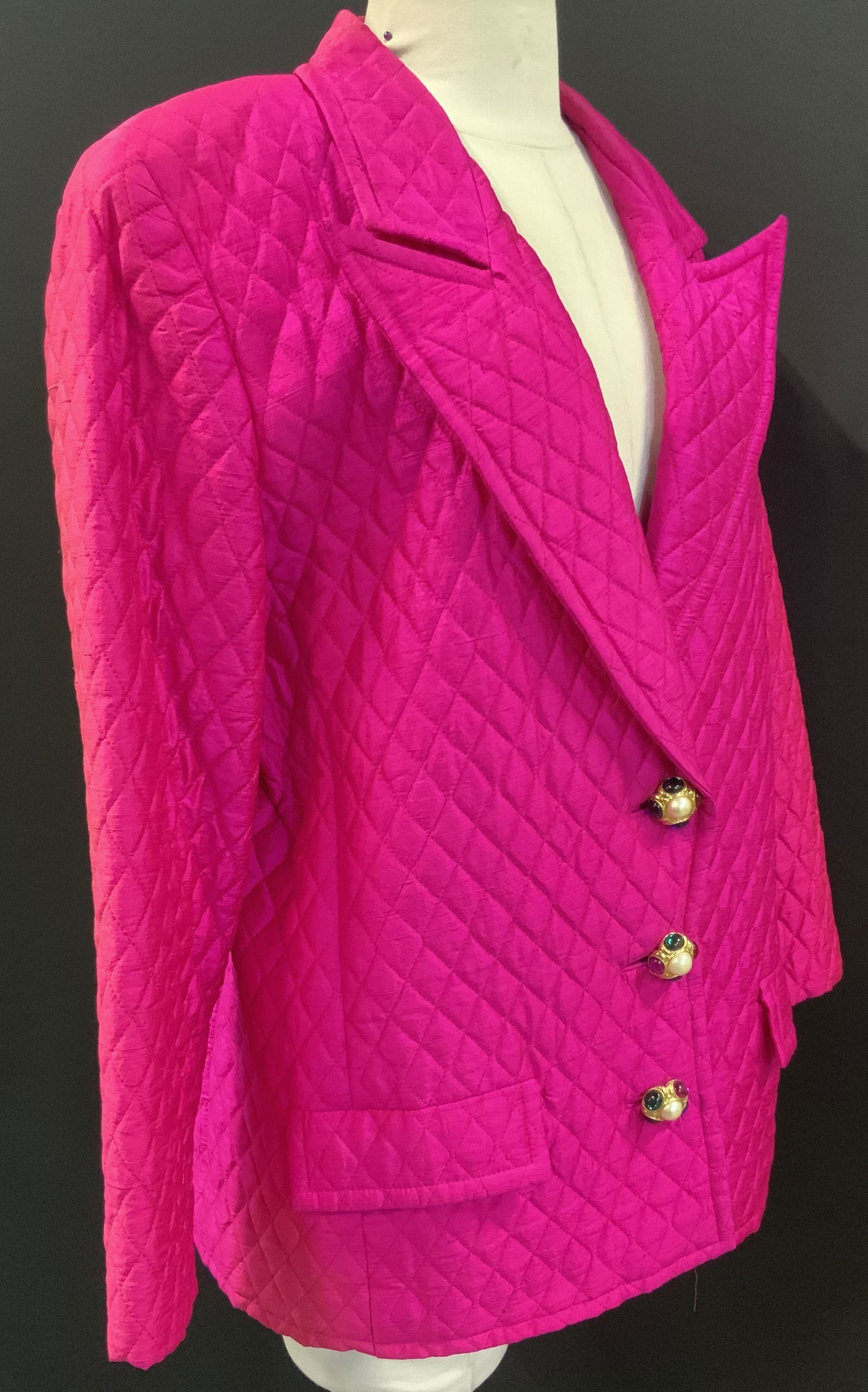 Fuchsia Quilted Silk Jacket w Bejeweled Buttons (1 of 12)