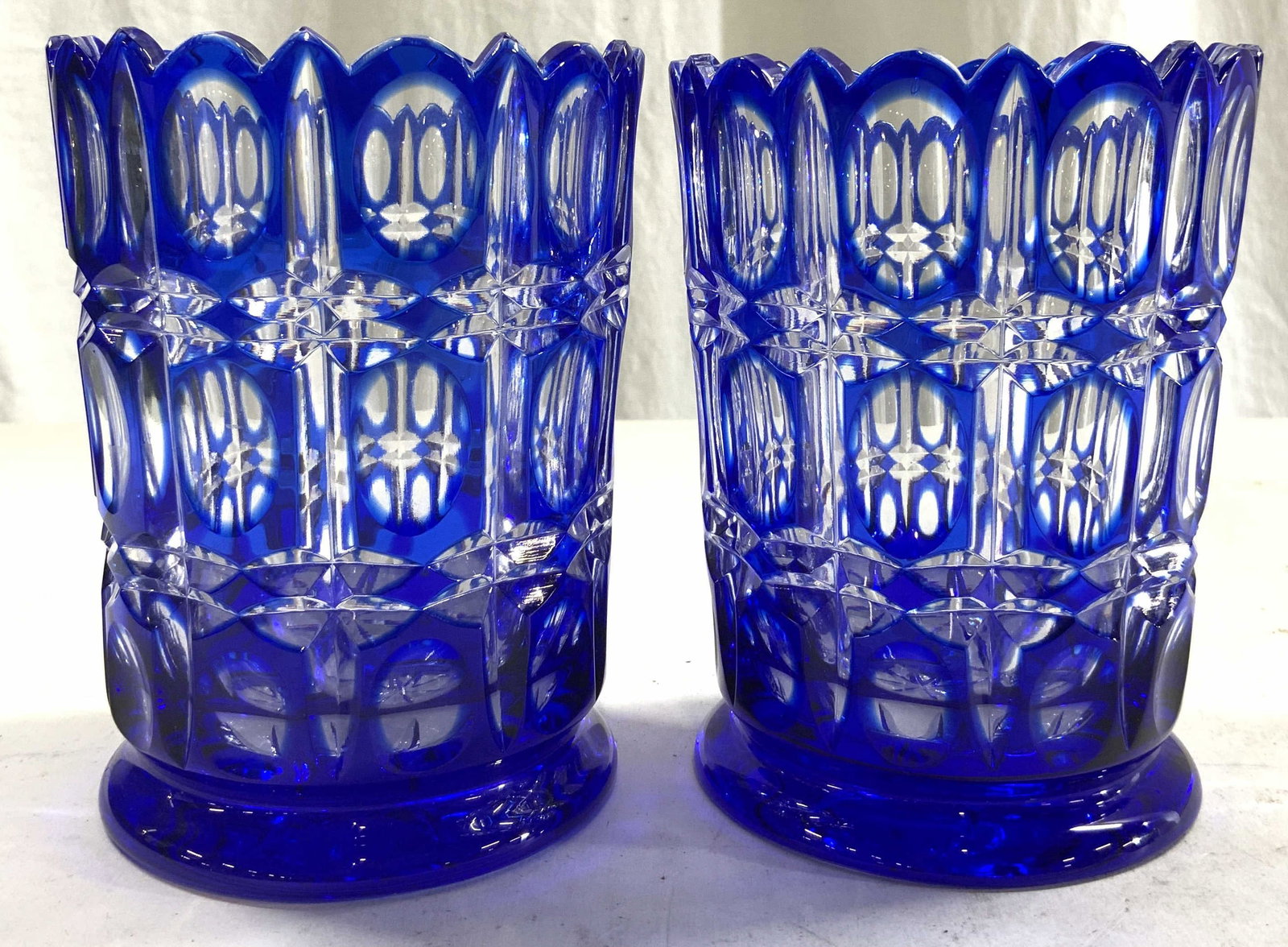 Signed Pr Vtg Bohemian Crystal Cobalt Vessels (1 of 6)