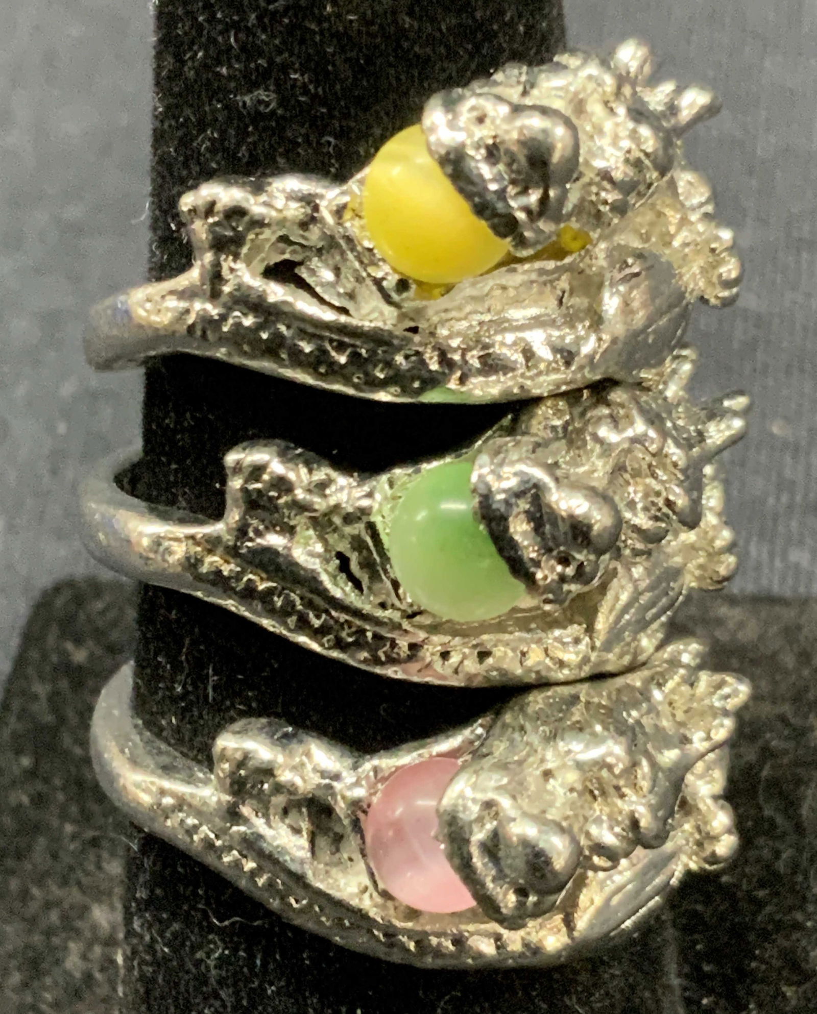 3 Silver Tn Asian Dragon Rings (1 of 6)