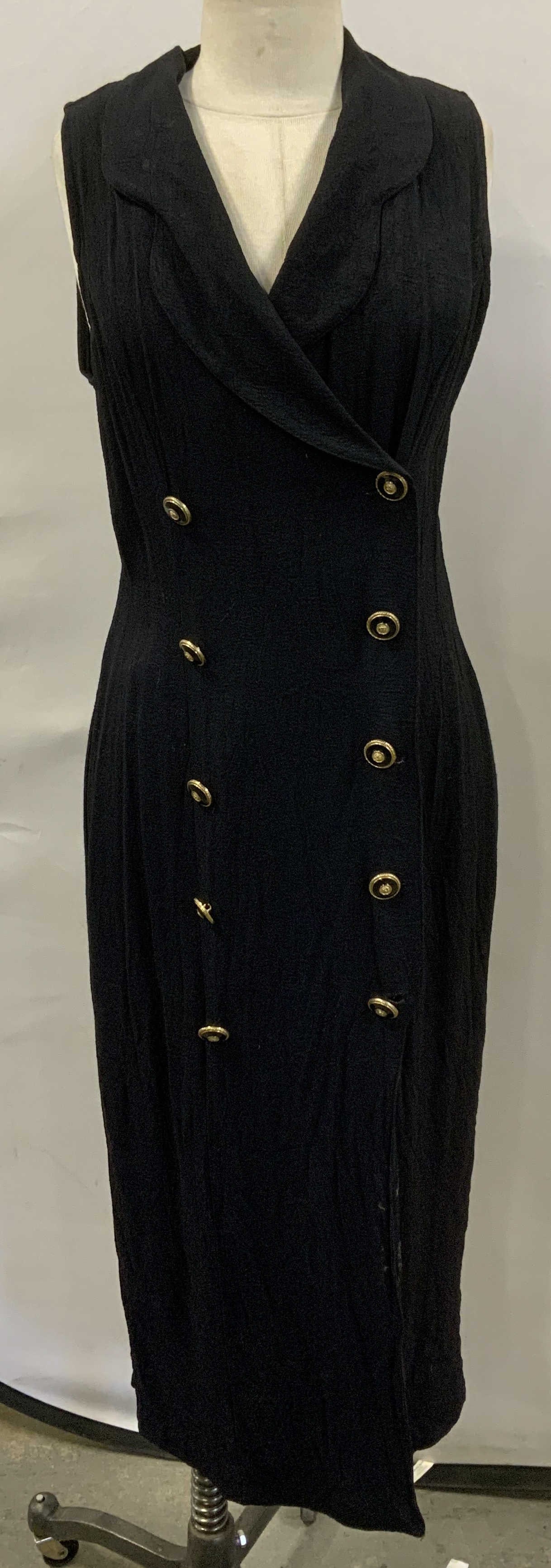 Ansie Too Black Button Up Maxi Dress: Ansie Too black sleeveless button up shirt dress. Maxi length. Size medium. Rayon and acetate blend. Some wear to material including blemishes observed. Ansie too, Ansie too dress, ladies designer dre