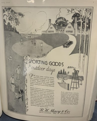 Album of Vintage & Antique R H Macys Ephemera: Album of vintage and antique printed R. H. Macy & Co ephemera. Includes large group of printed advertisements, restaurant menus, order sheets, newspaper articles, and more. Many pieces original printe