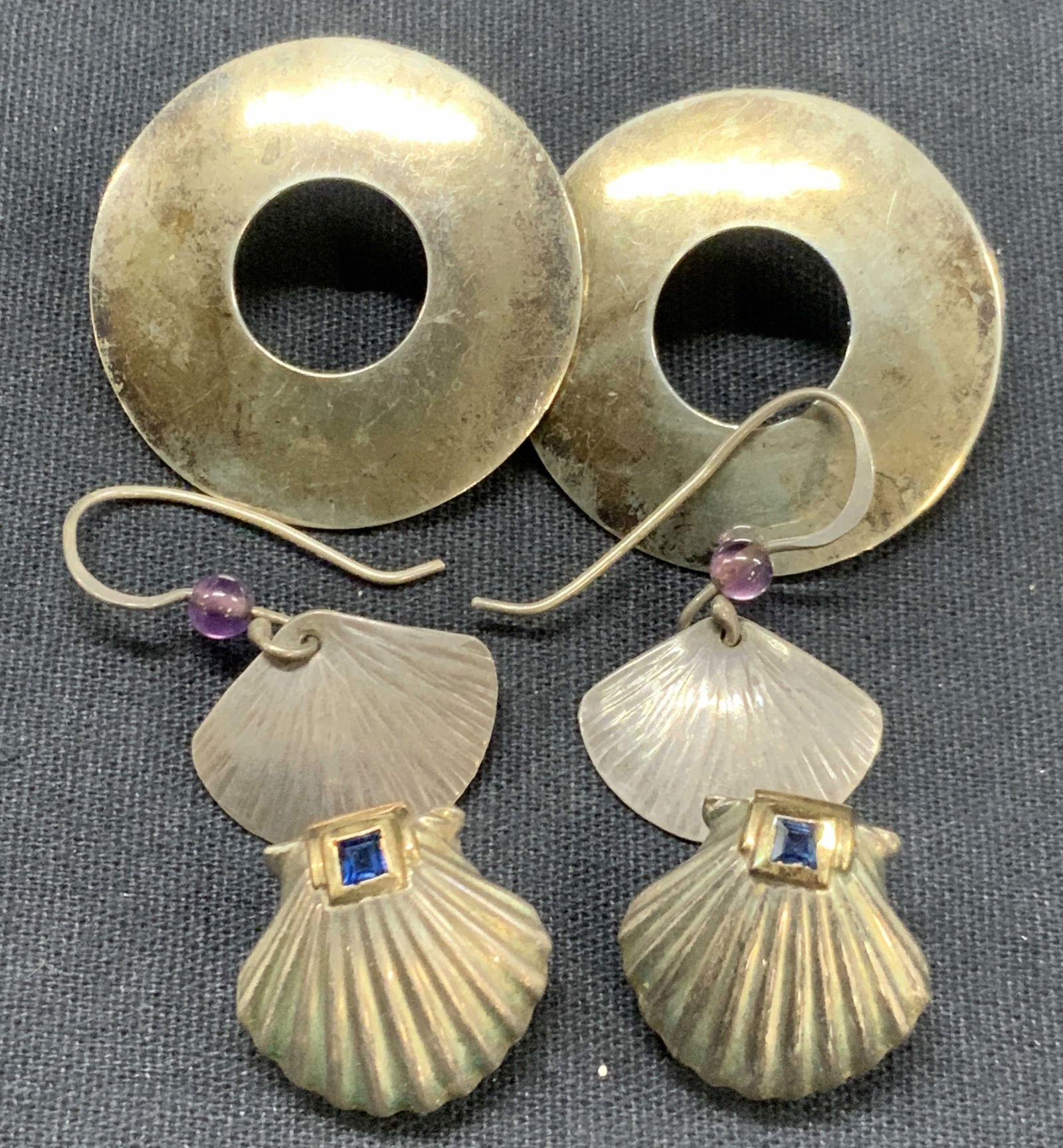 3pr Sterling & 14k Blue Topaz Sea Shell Earrings + (1 of 9)