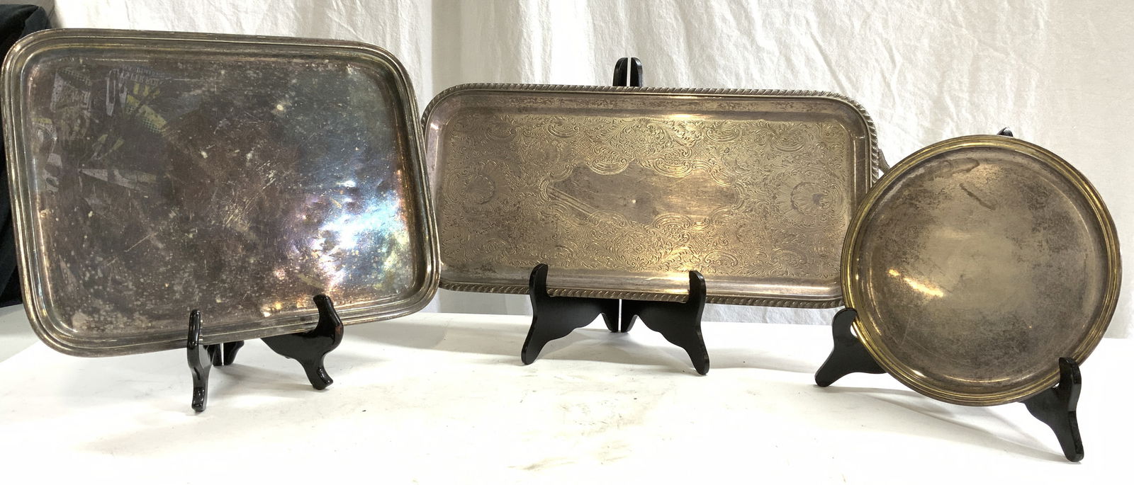 3 Vntg Silver Pl Victorian Serving Trays, Germany+ (1 of 7)