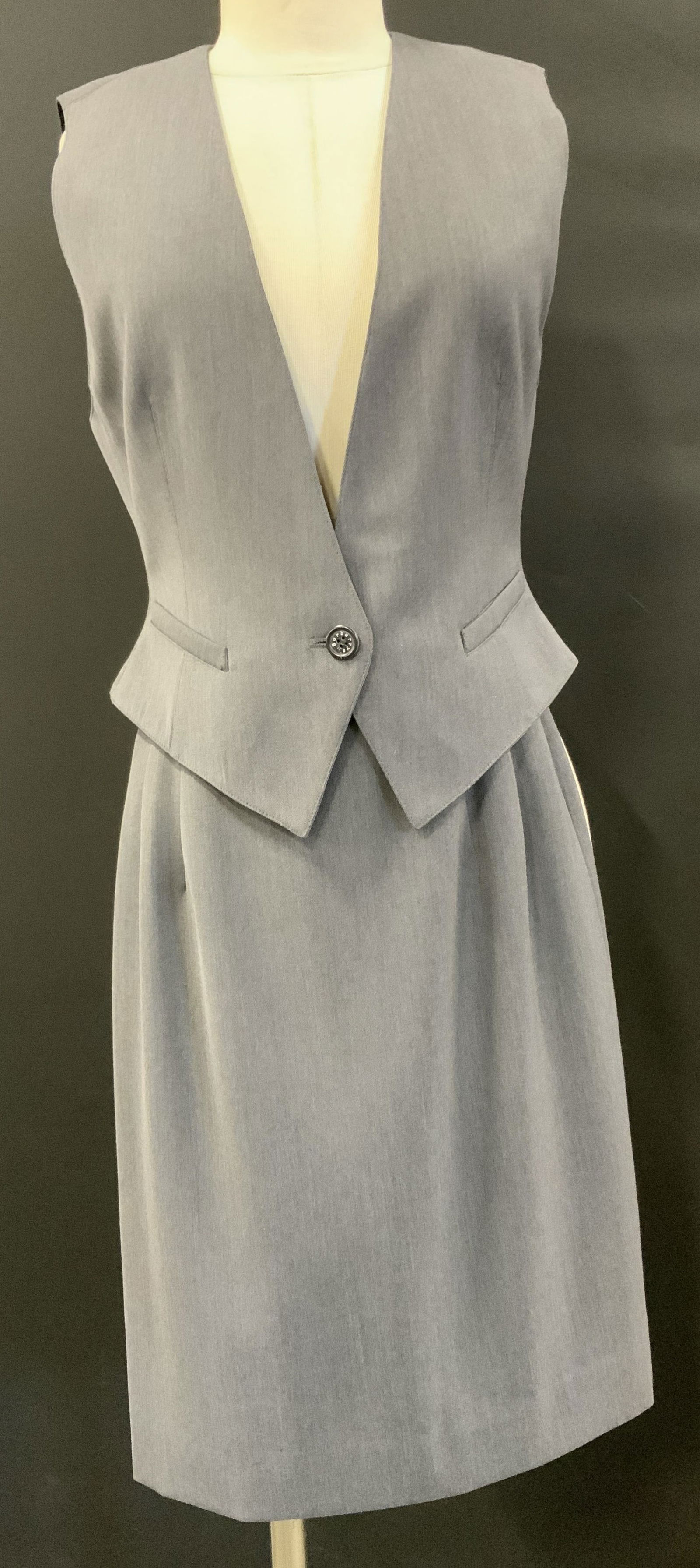 Burberrys Grey Wool Skirt & Vest Ensemble, USA (1 of 7)