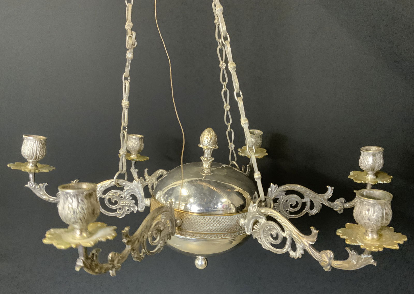 Vintage Victorian 6 Arm Metal Chandelier (1 of 7)