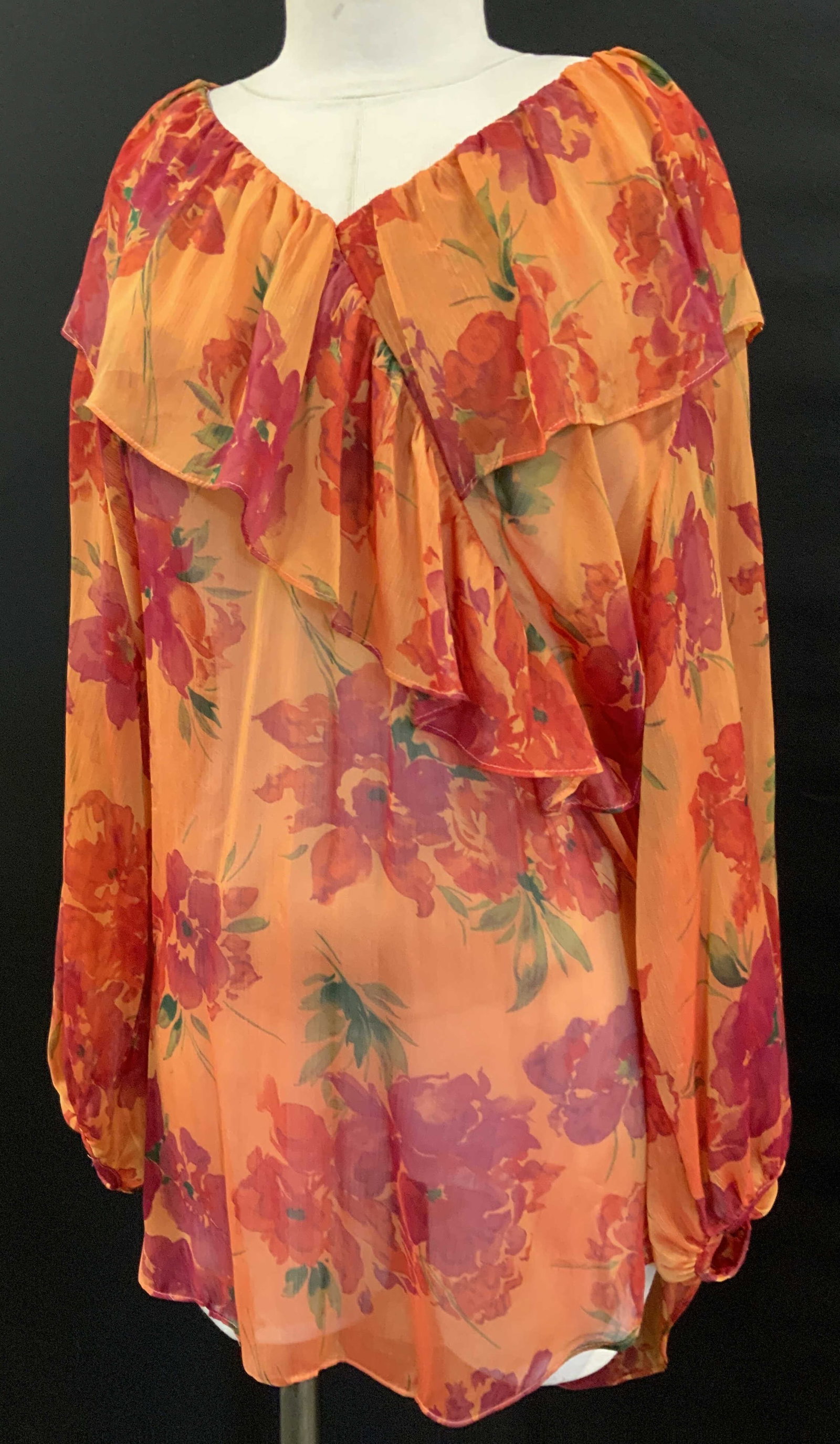 Semi Sheer Orange Floral Blouse (1 of 6)