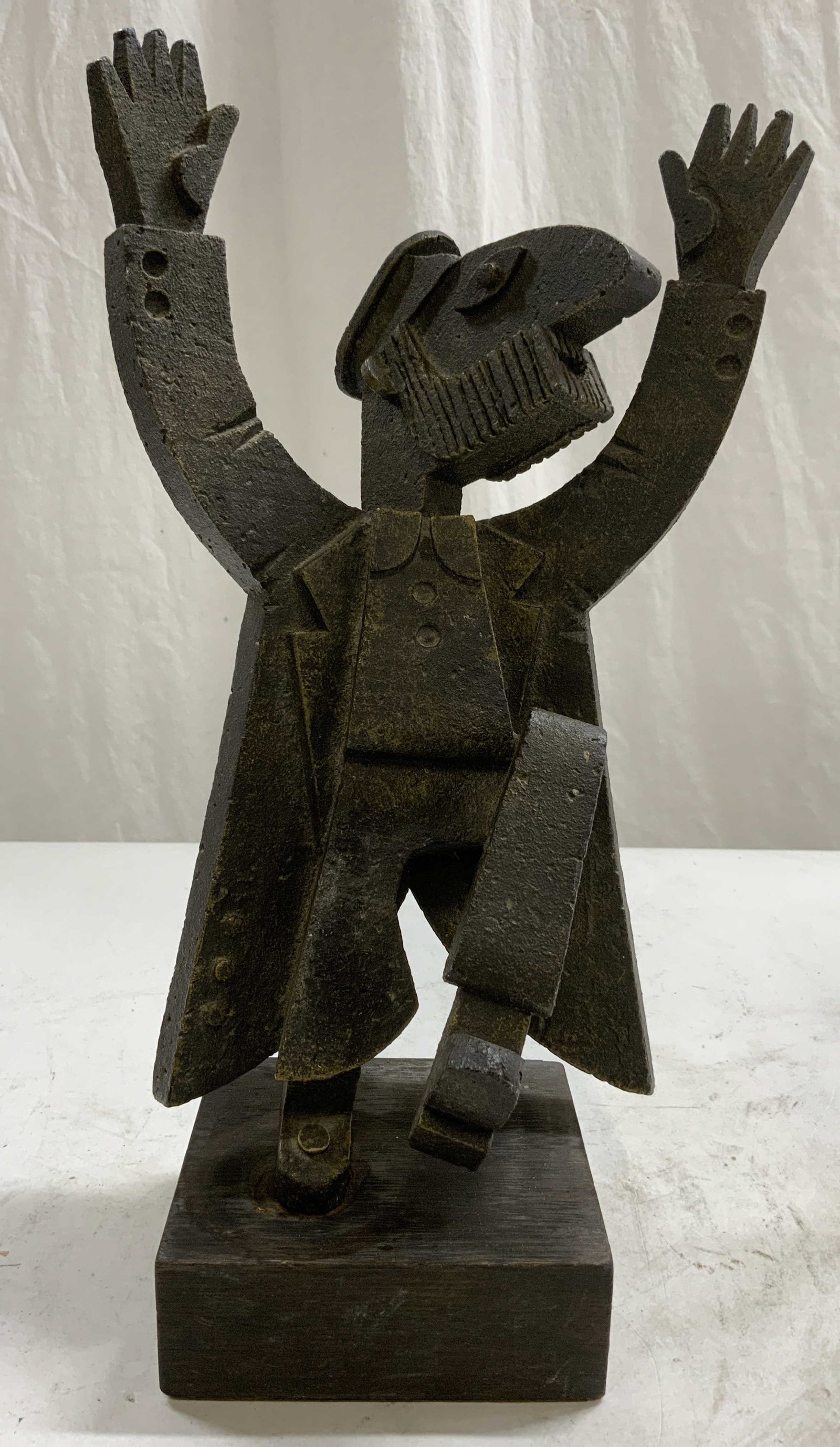 FRANK MEISLER Israel Bronze Metal Sculpture: Backside of base signed FRANK MEISLER ISRAEL. Editioned 138/250 Sculpture is metal, possibly bronze, possibly other metal. Piece depicts dancing male figure with arms raised and 1 leg raised. Piece wo