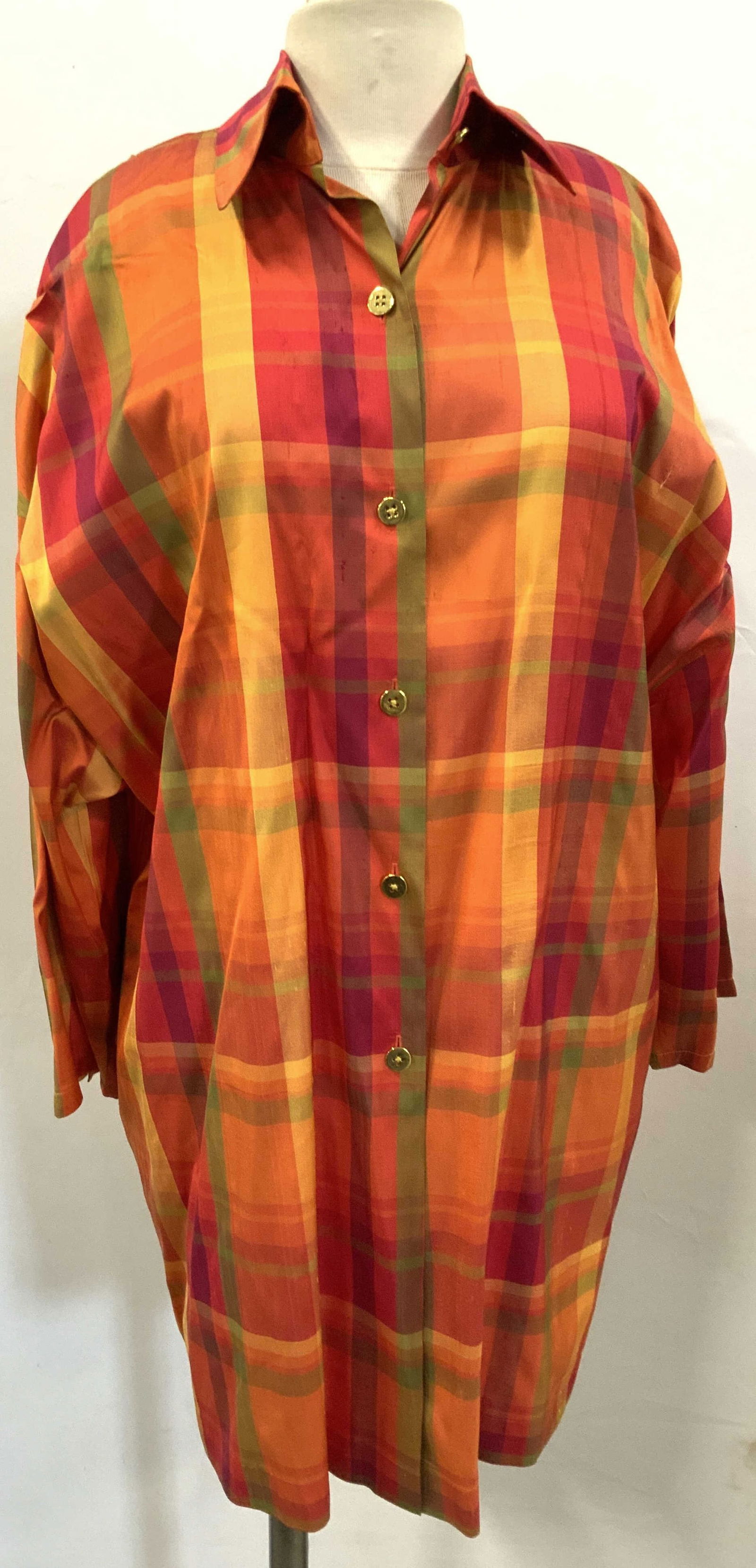 Ellen Tracy Bright Plaid Silk Top (1 of 8)