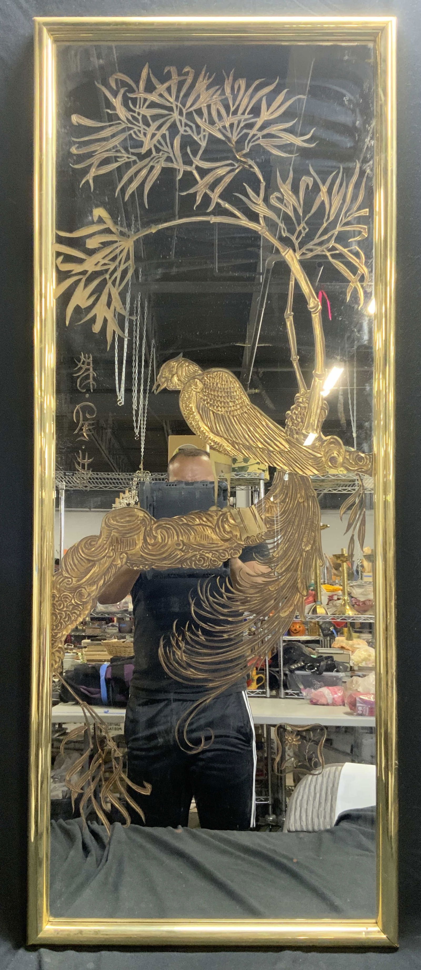 Framed Asian Mirror Pheasant on Bamboo 49.5in 1970 (1 of 8)