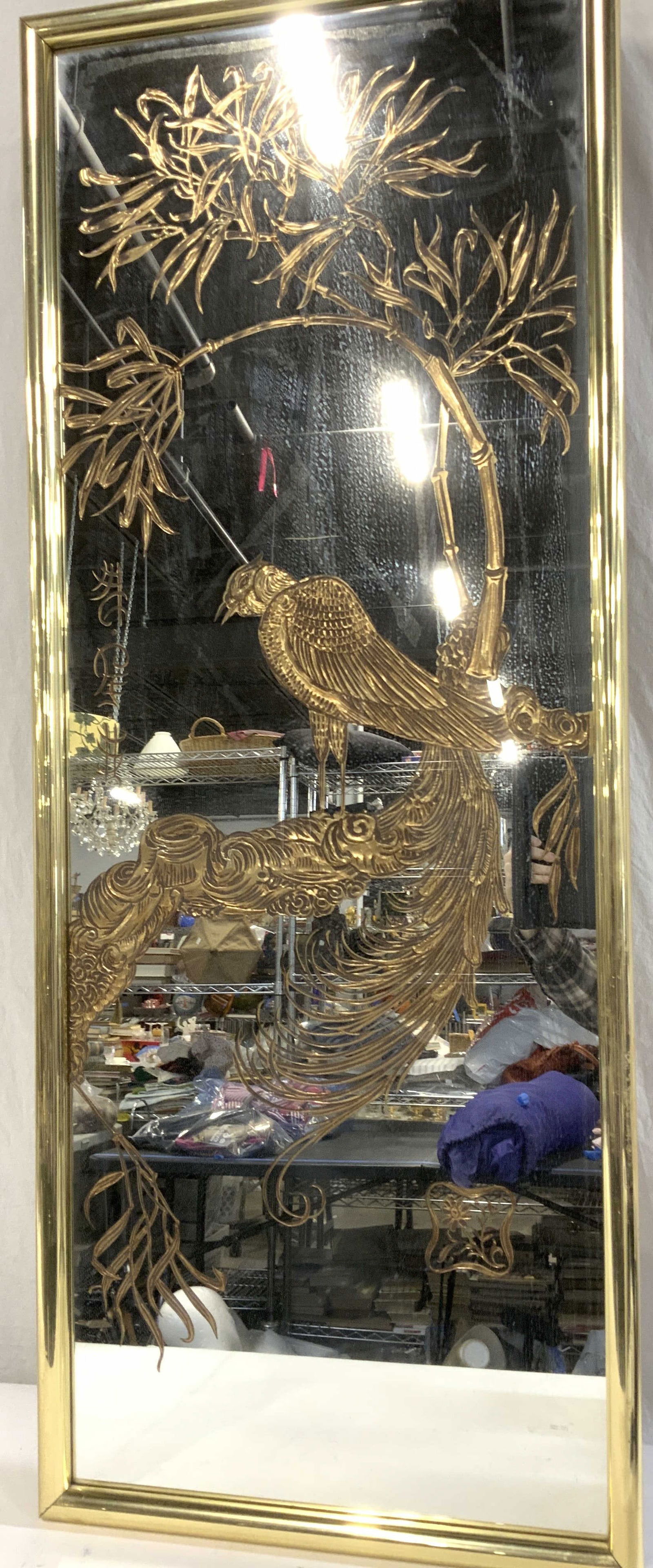 Framed Asian Mirror Pheasant on Bamboo 49.5in 1970 (1 of 13)