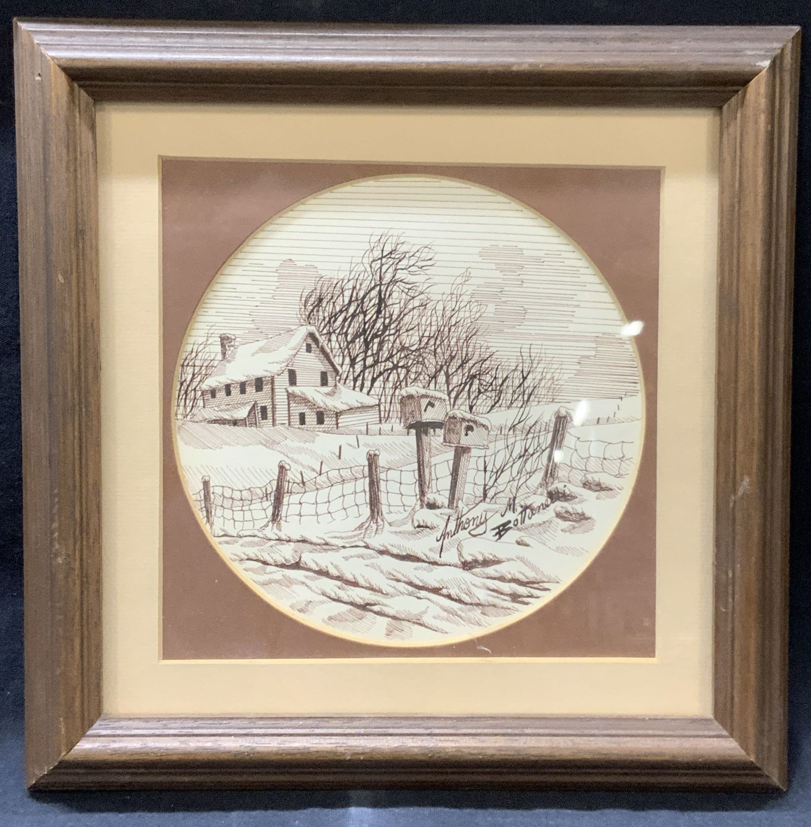 Anthony M.Bottanelli Sgd Snowy Landscape Drawing (1 of 8)