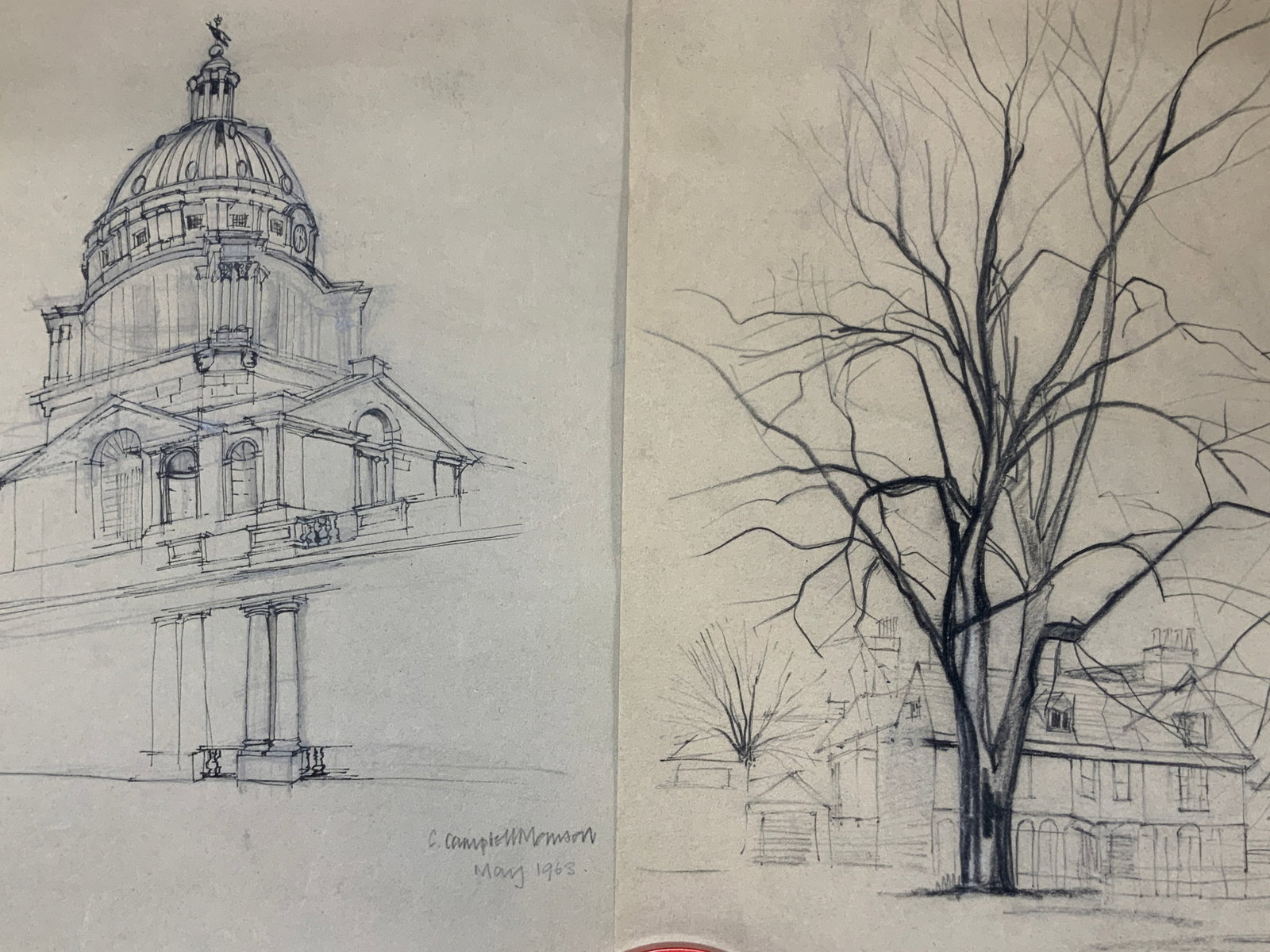 2 Vtg 1963 ink & Graphite Architectural Sketches (1 of 11)