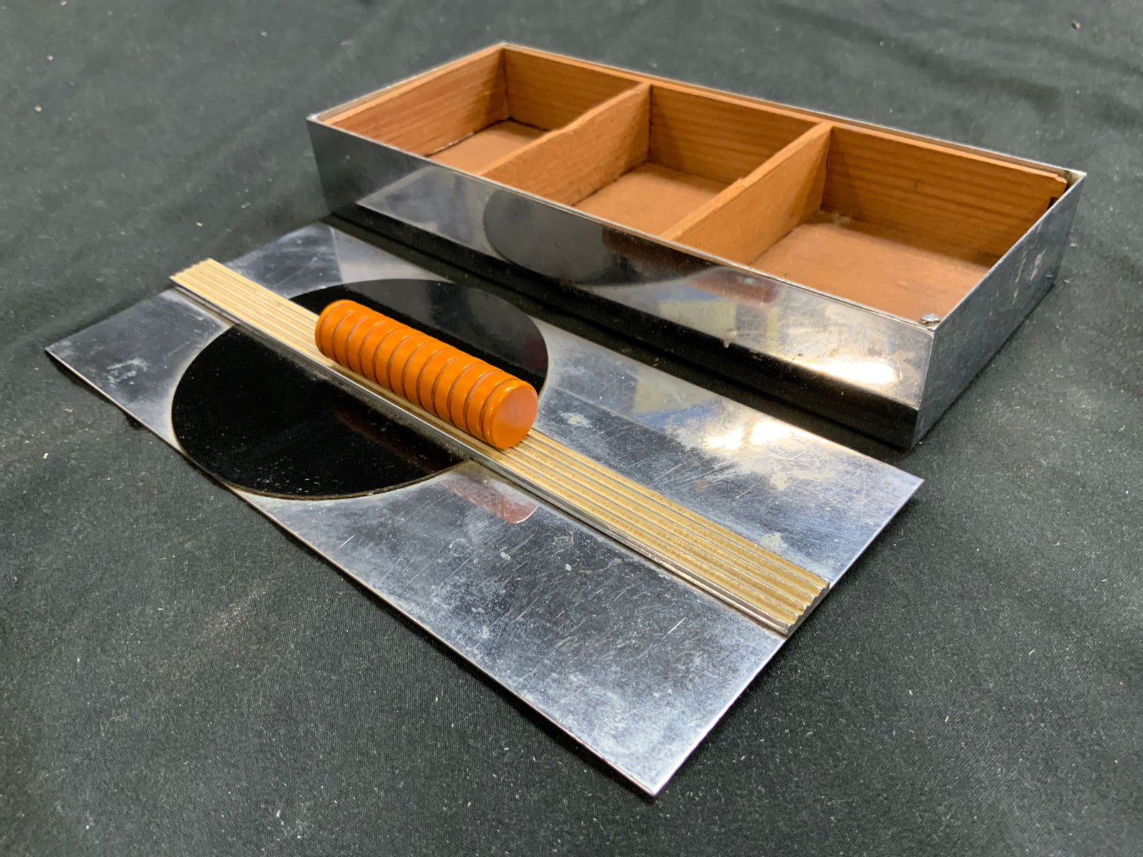 CHASE Art Deco Streamline Chrome Cig Box W Lid USA (1 of 8)