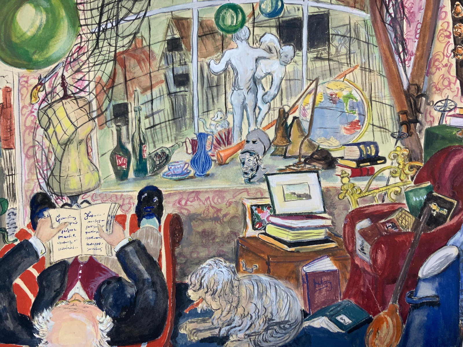 Vintage Mixed Media Interior Scene On Paper (1 of 9)