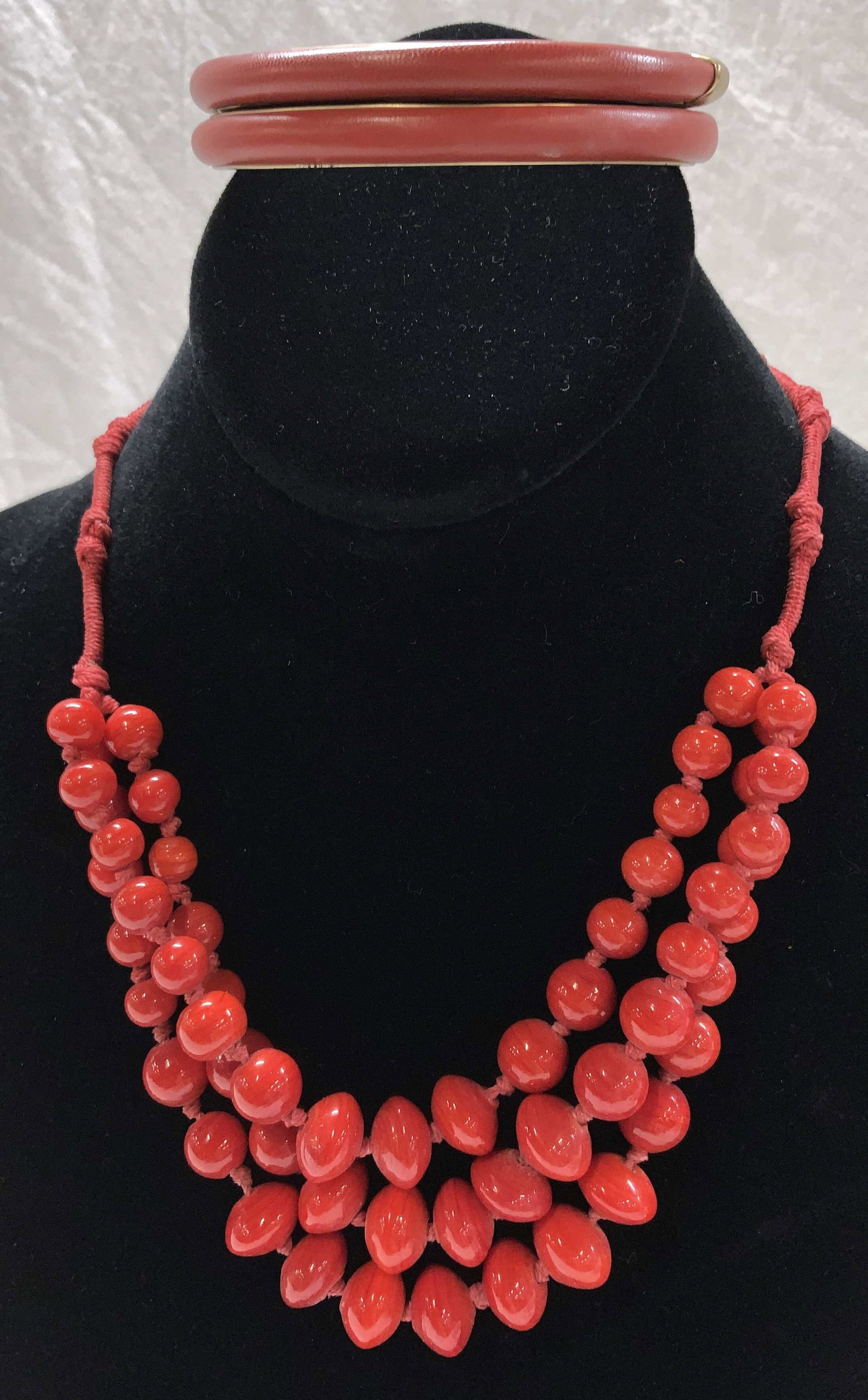 Red Glass Bead Necklace, Red Bangles, 3 (1 of 6)