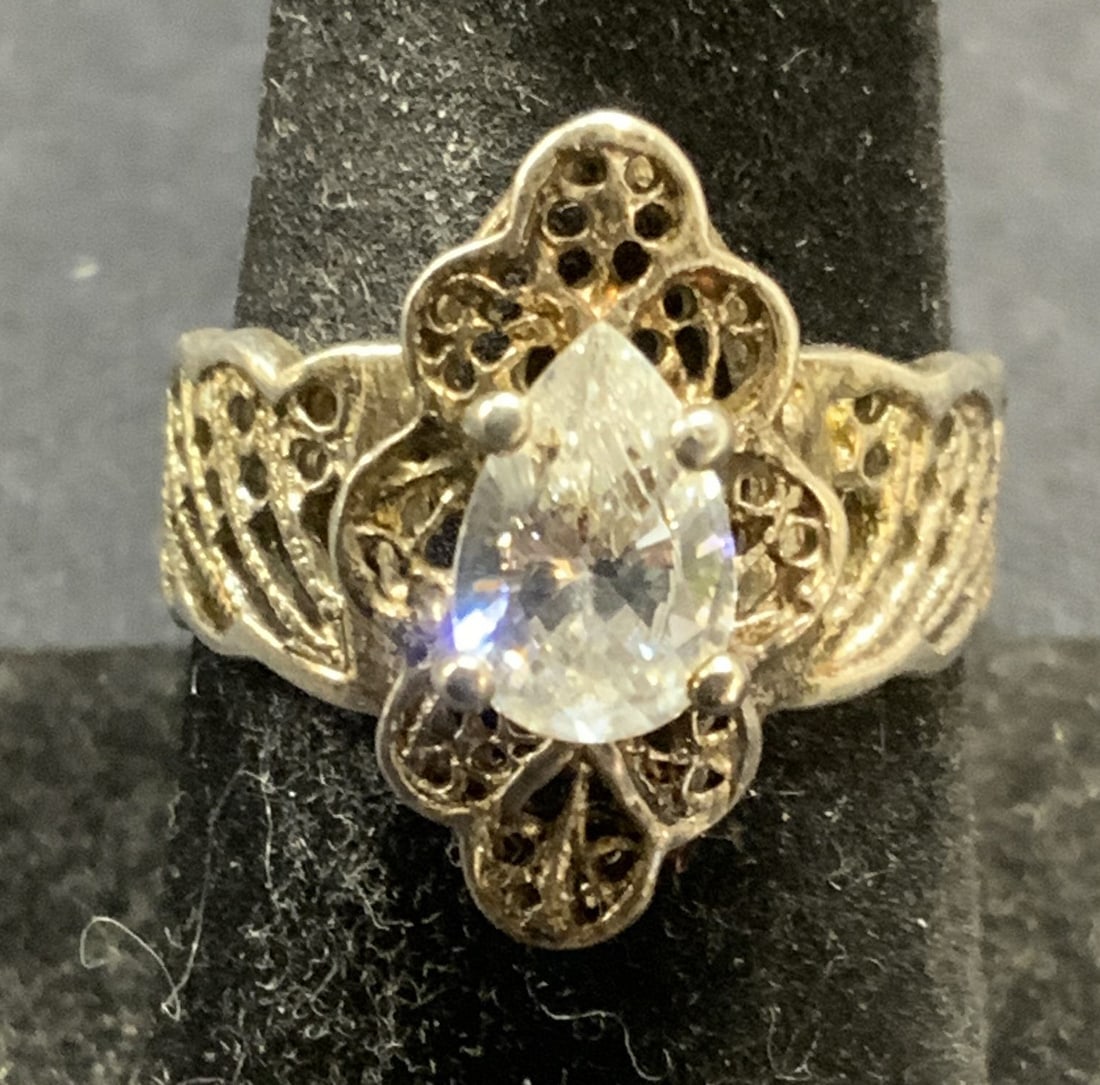 Vintage Sterling Silver Filigree Crystal Ring (1 of 6)