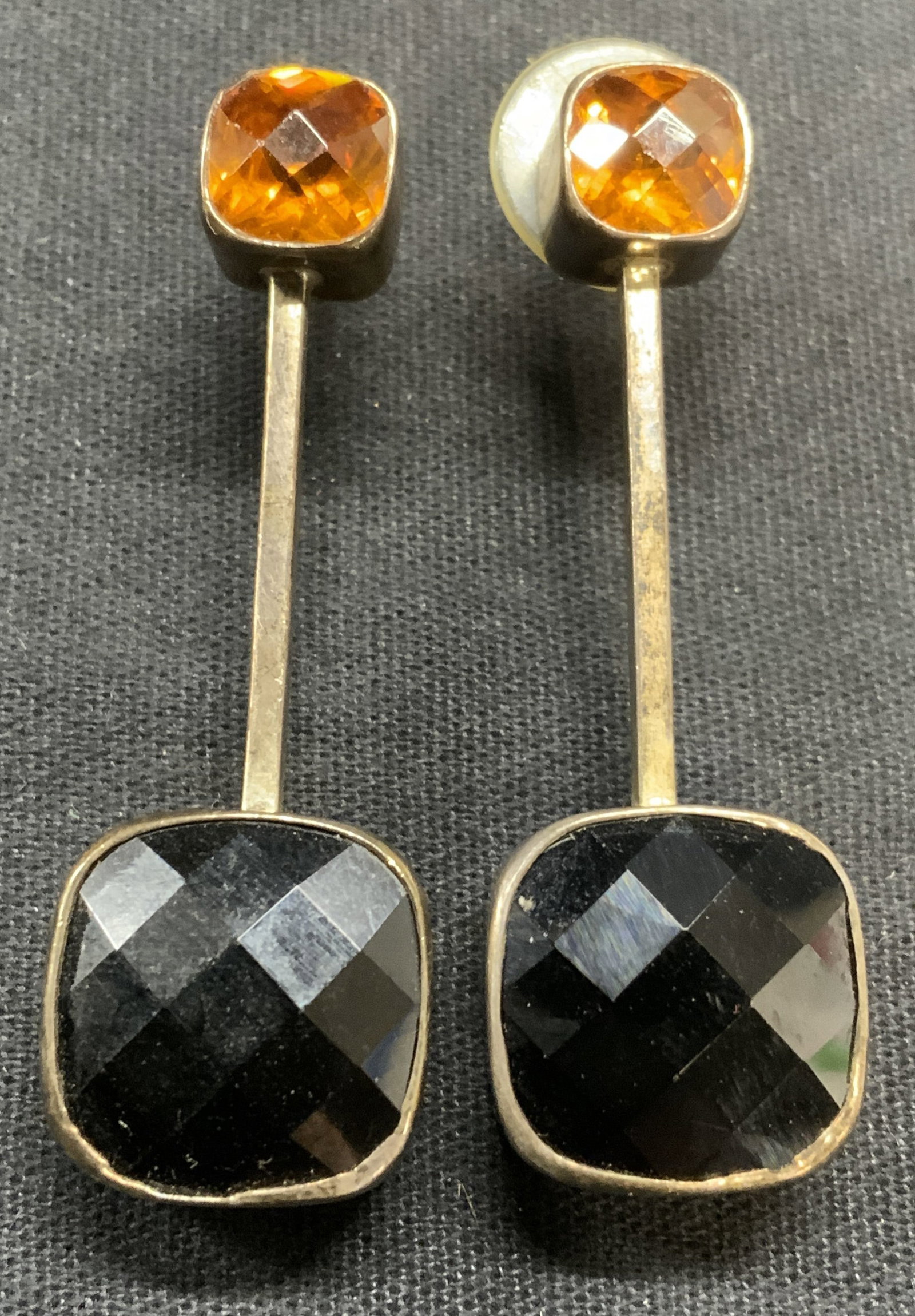 Vtg Sterling Silver Black Gem & Crystal Earrings (1 of 6)