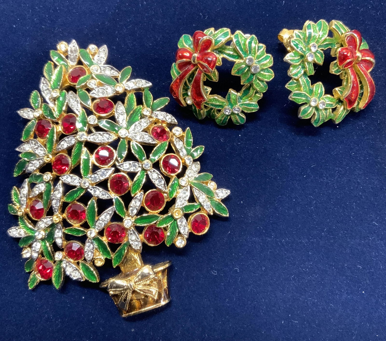 Christmas Tree Brooch, Wreath Earrings, 3 (1 of 8)