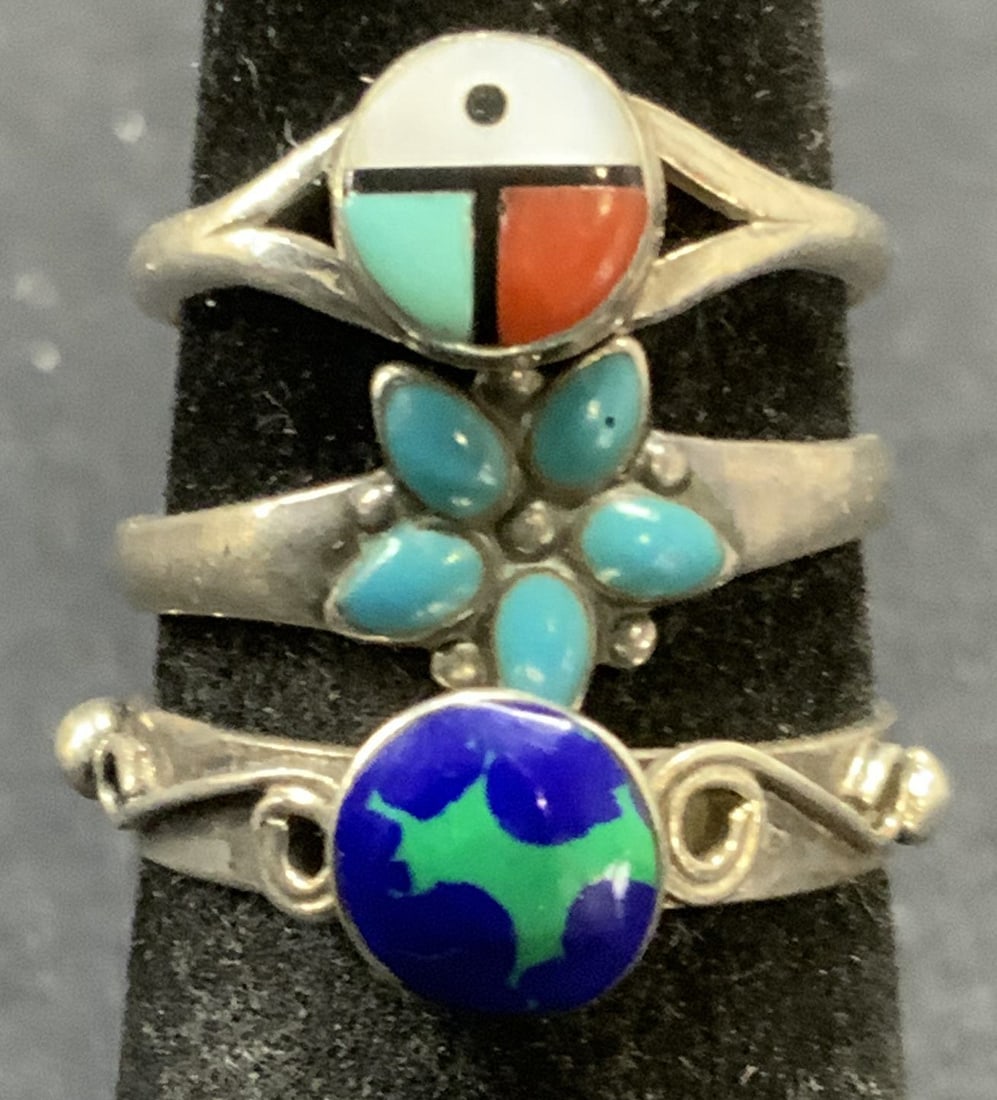 Lot 3 Vintage Sterling Silver Stone Rings (1 of 6)