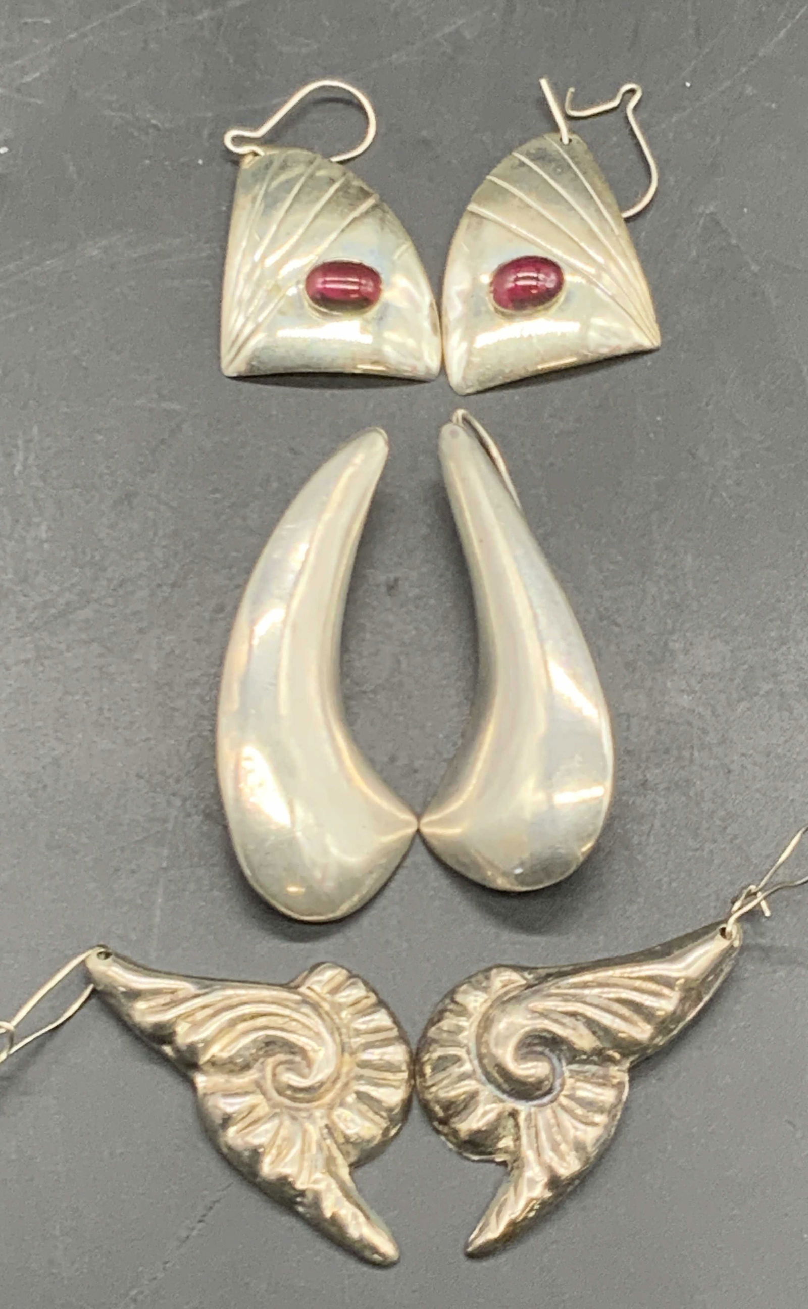 Lot 3 Vintage Sterling Silver Earrings, Garnet Mx+ (1 of 11)