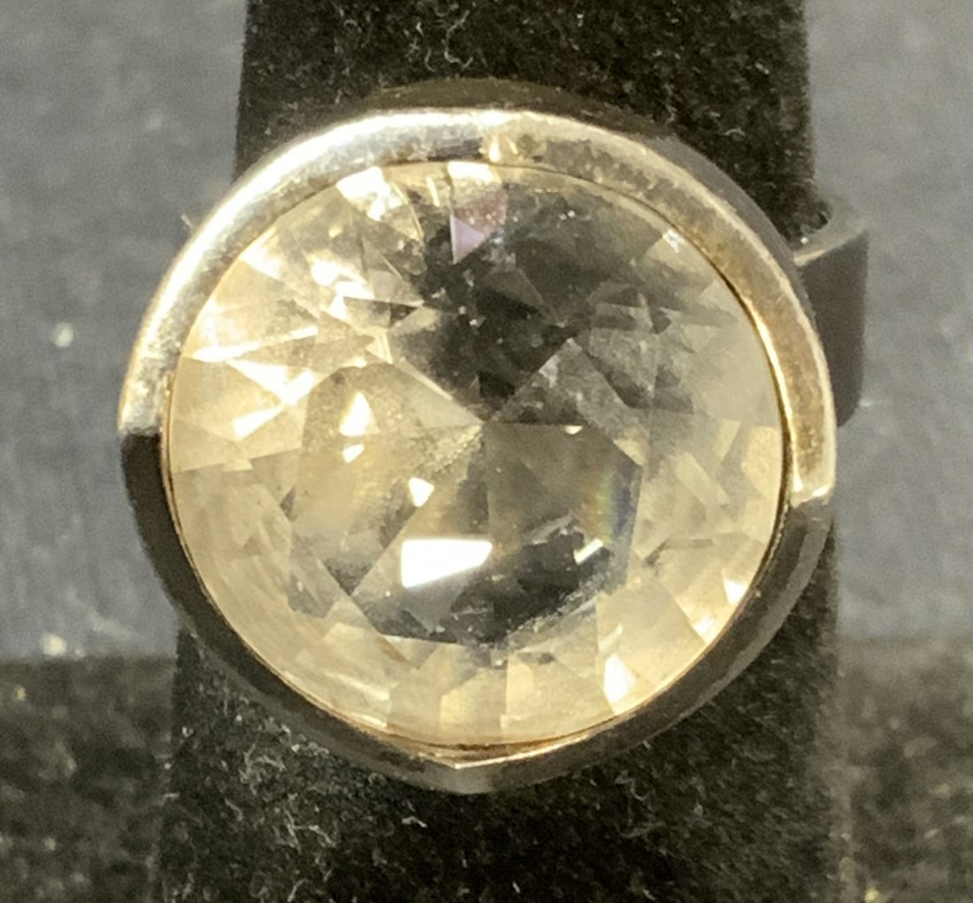 Signed MJH Sterling Silver Crystal Ring (1 of 6)