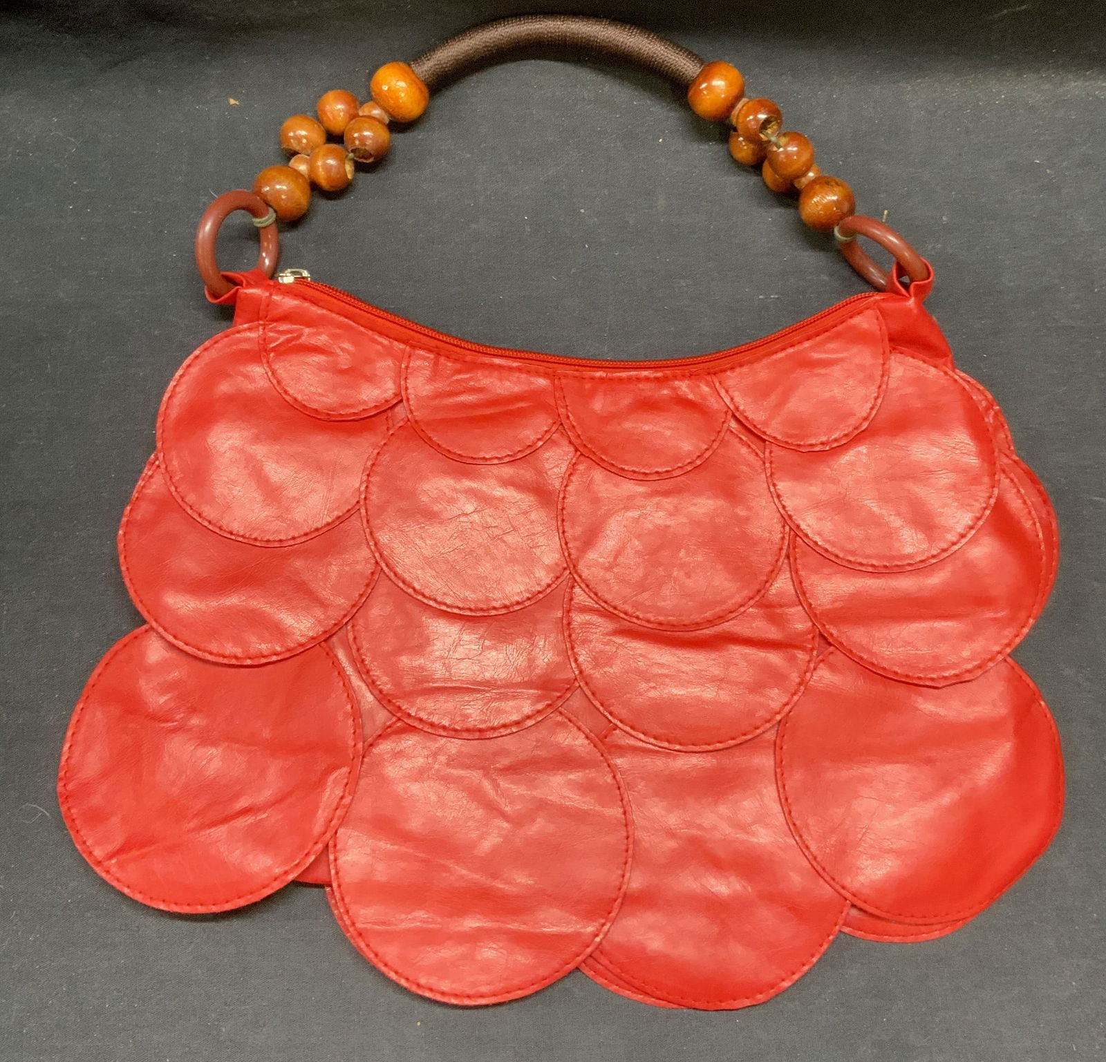 Red Leather Style Disc Handbag (1 of 8)