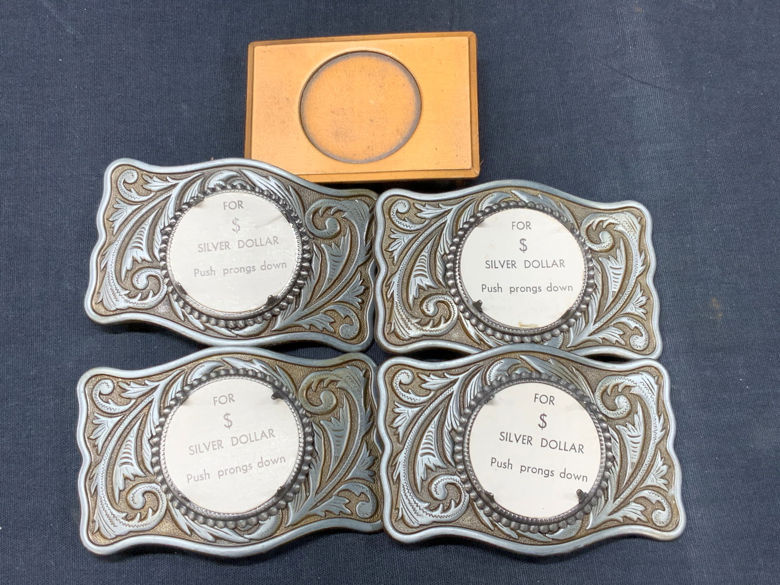 Lot 5 Etched Copper & Silver Plate Belt Buckles (1 of 6)