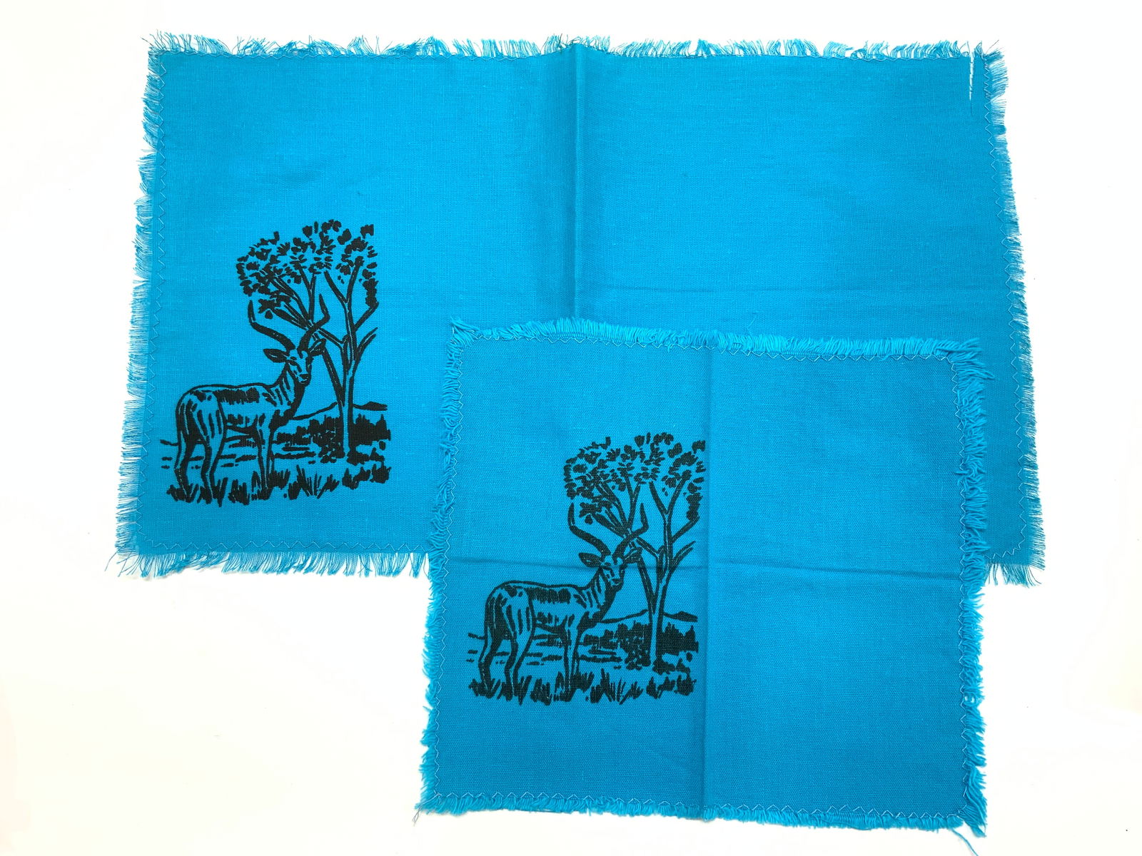 2 Matching Linen Cotton Stag Motif Table Linens, (1 of 6)