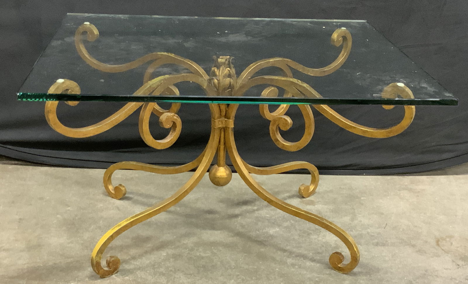Vintage Gilt Iron Scroll Base Glass Topped Table (1 of 10)
