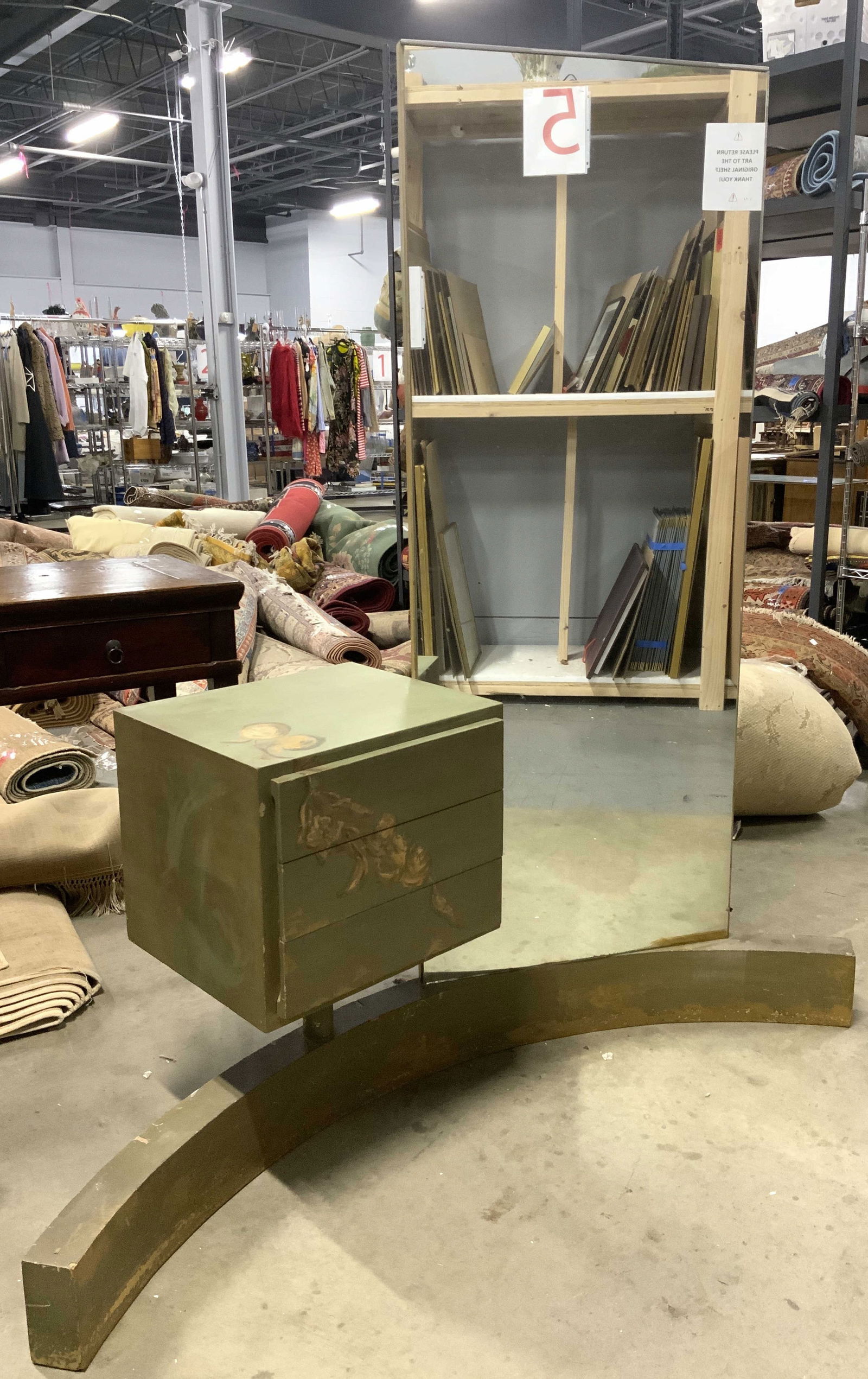 Vntg Wood Vanity Mirror W Drawers Curved Base (1 of 7)