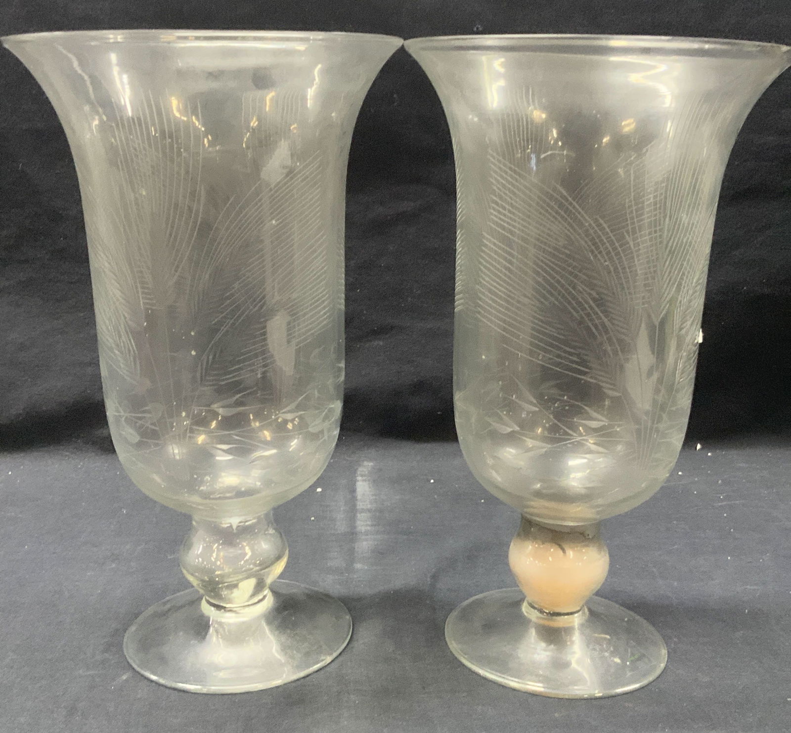 Pr Etched Floral Cut Glass Footed Vessels, India (1 of 7)