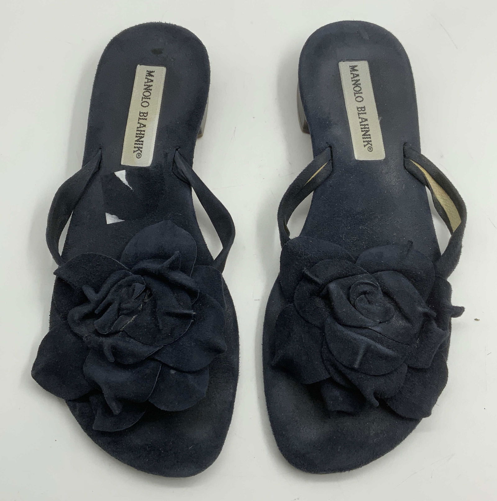 MANOLO BLAHNIK Blue Suede Flower Sandals, Italy (1 of 6)