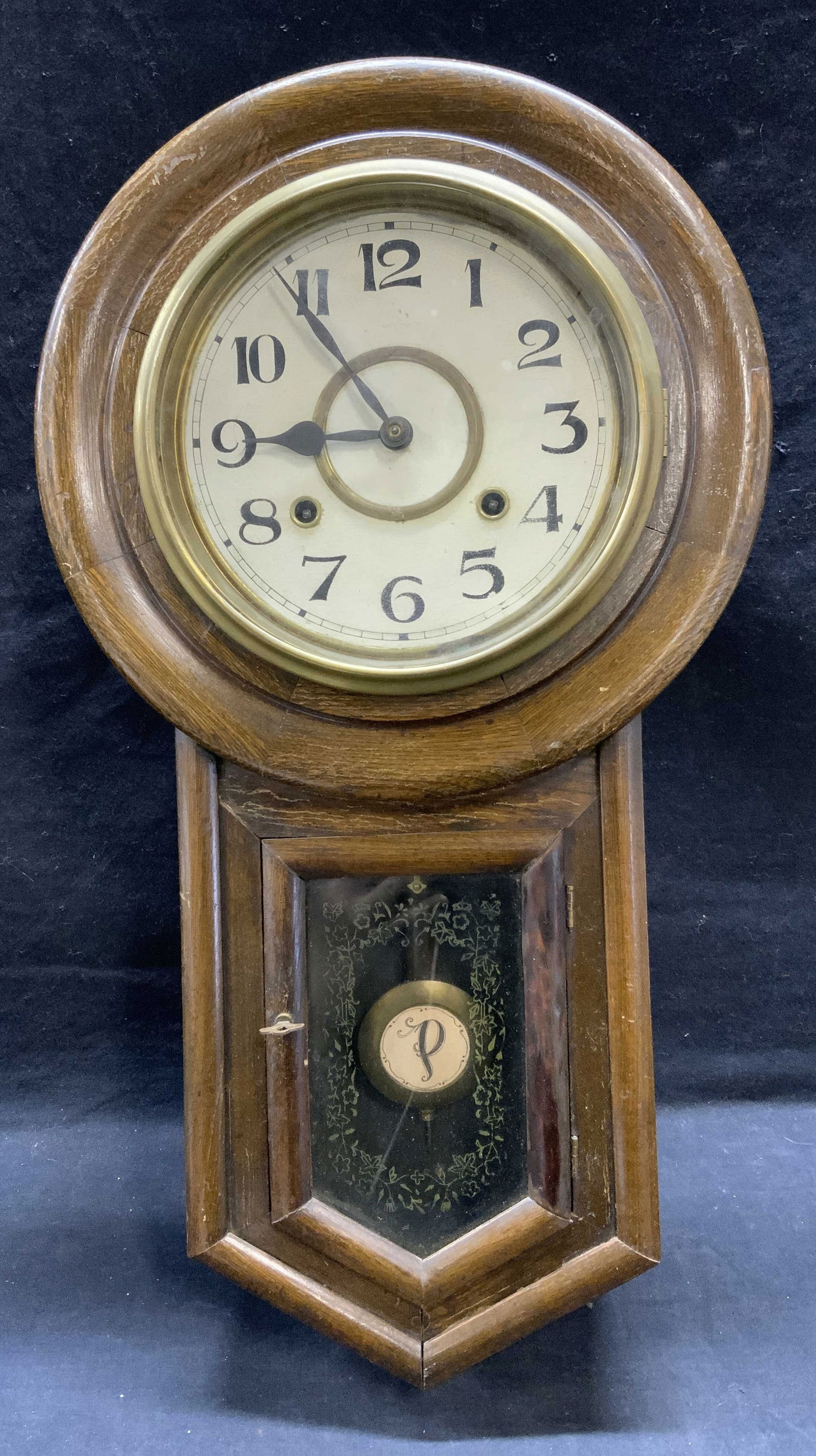 Antique Wood Regulator Wall Clock 21.5in (1 of 7)