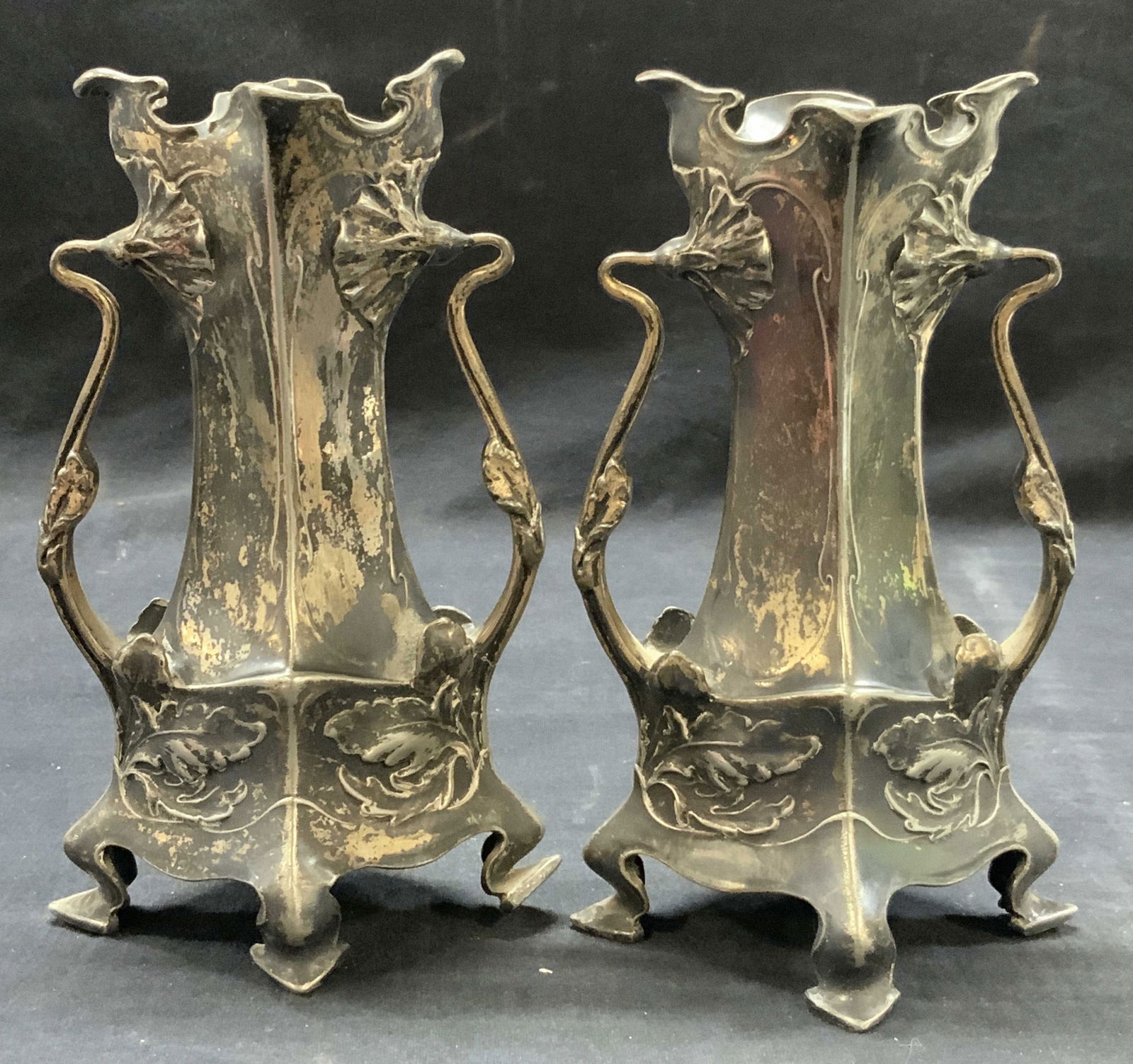 Pr Vintage HP Sterling Silver Footed Vessels (1 of 9)