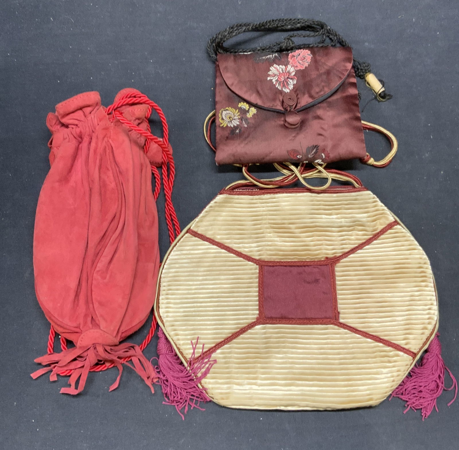 Lot 3 Beged-Or Red Suede Handbag, More (1 of 12)