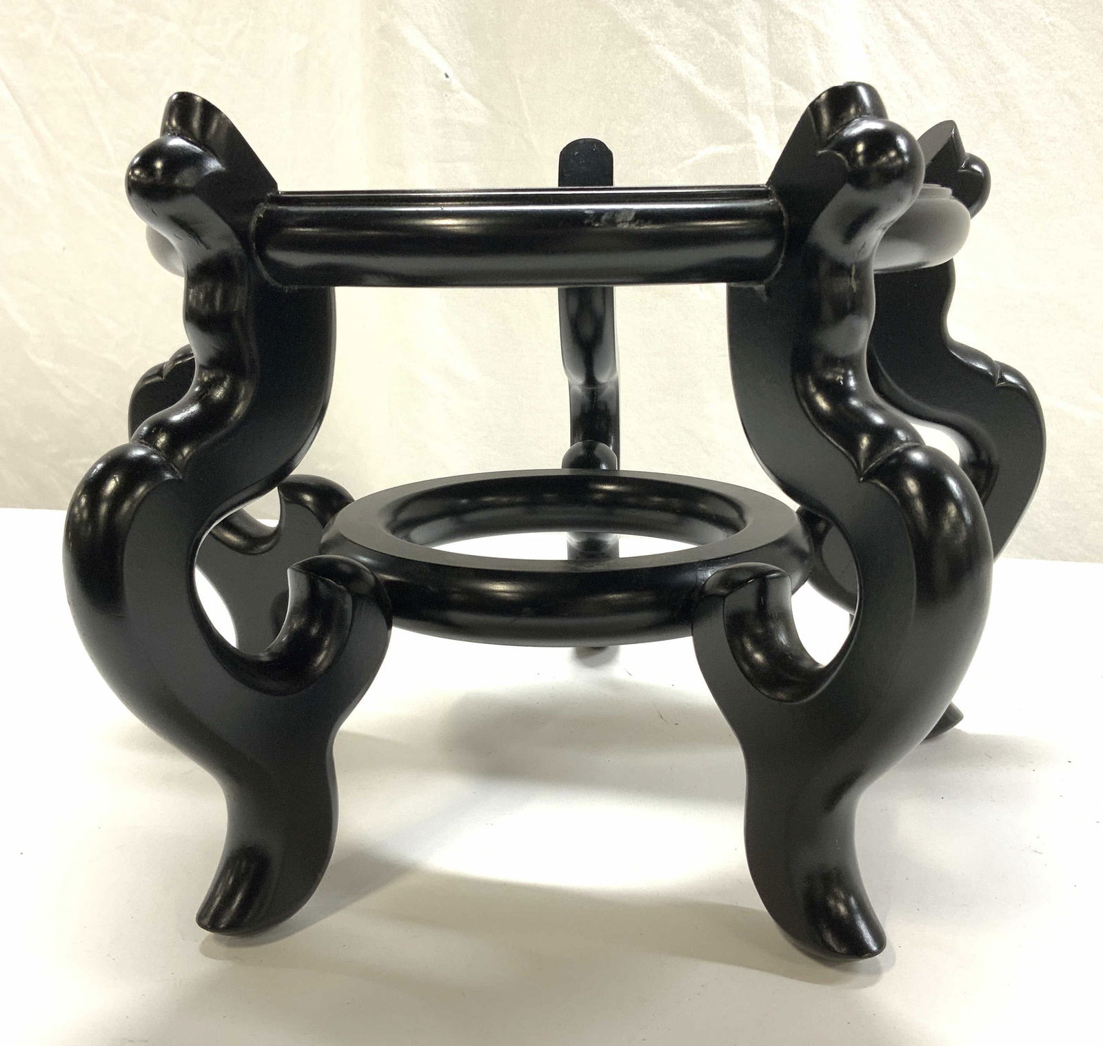 Black Lacquered Wood Asian Vase Stand (1 of 6)