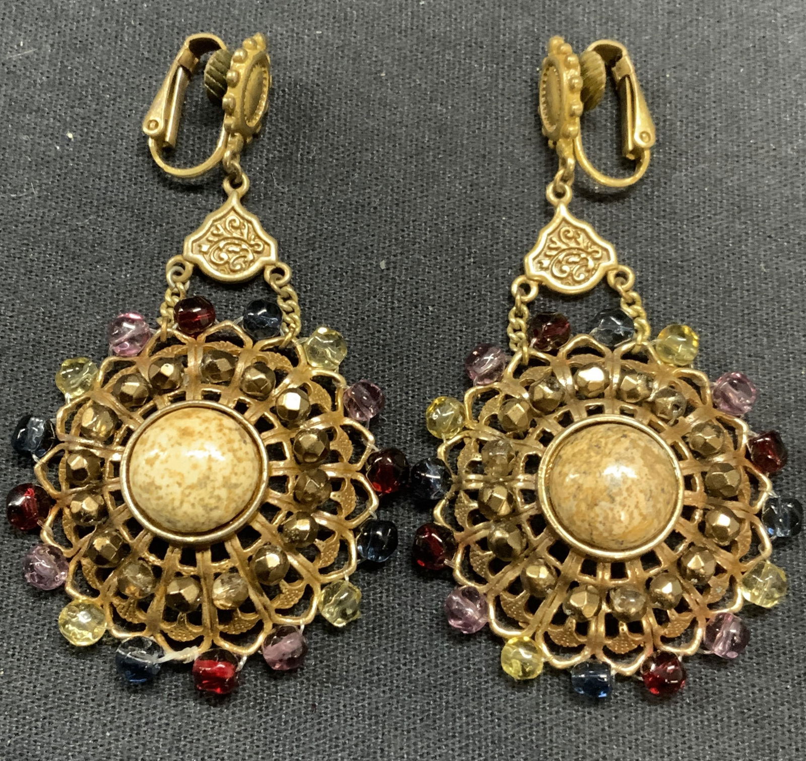 Vintage Gold Tn Multi Color Beaded Earrings (1 of 6)