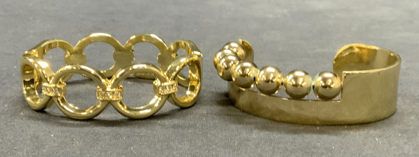 Lot 2 Gold Tone Beaded & Crystal Cuff Bracelets (1 of 7)