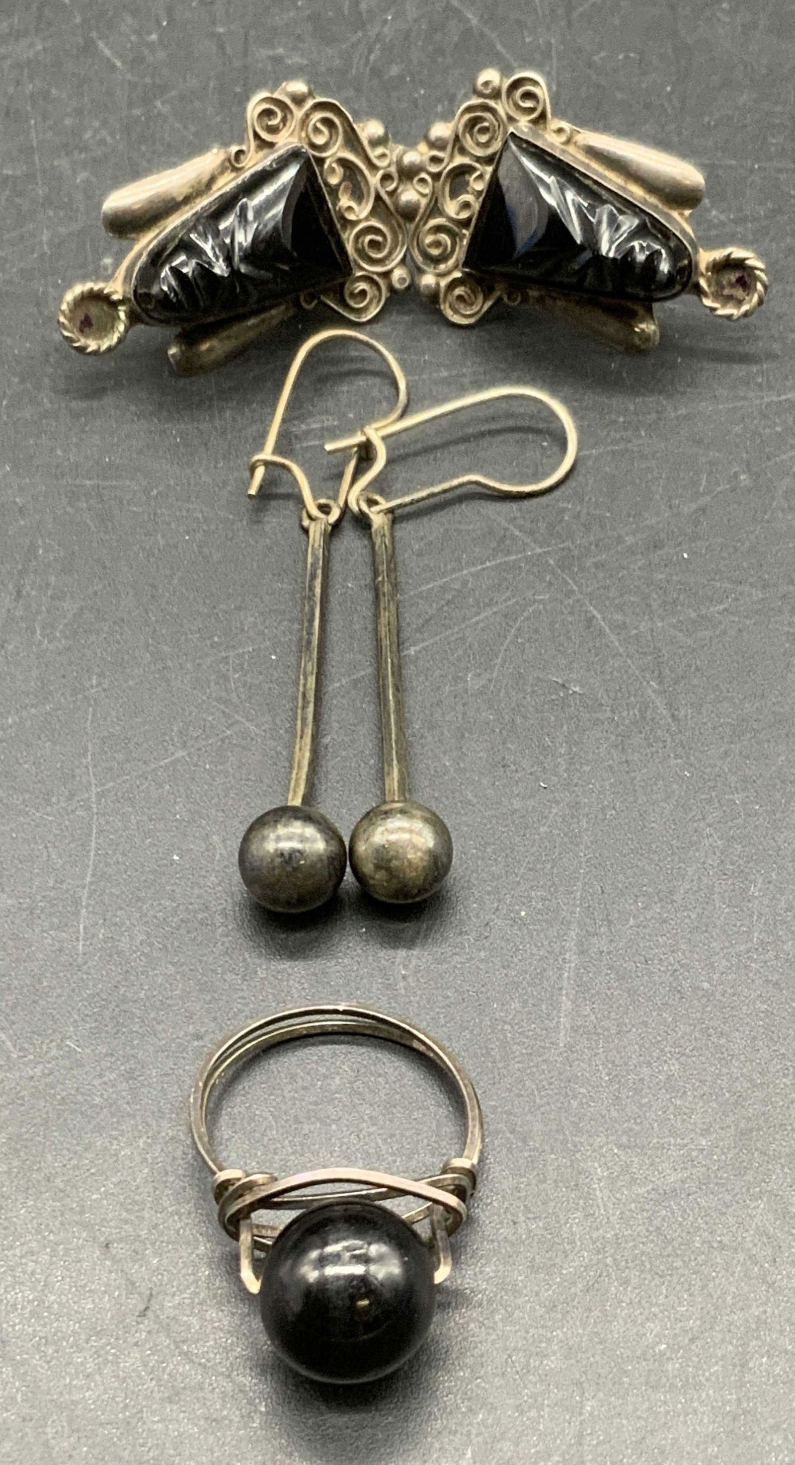 Lot 3 Vintage Sterling Silver Earrings & Ring, MX+ (1 of 8)