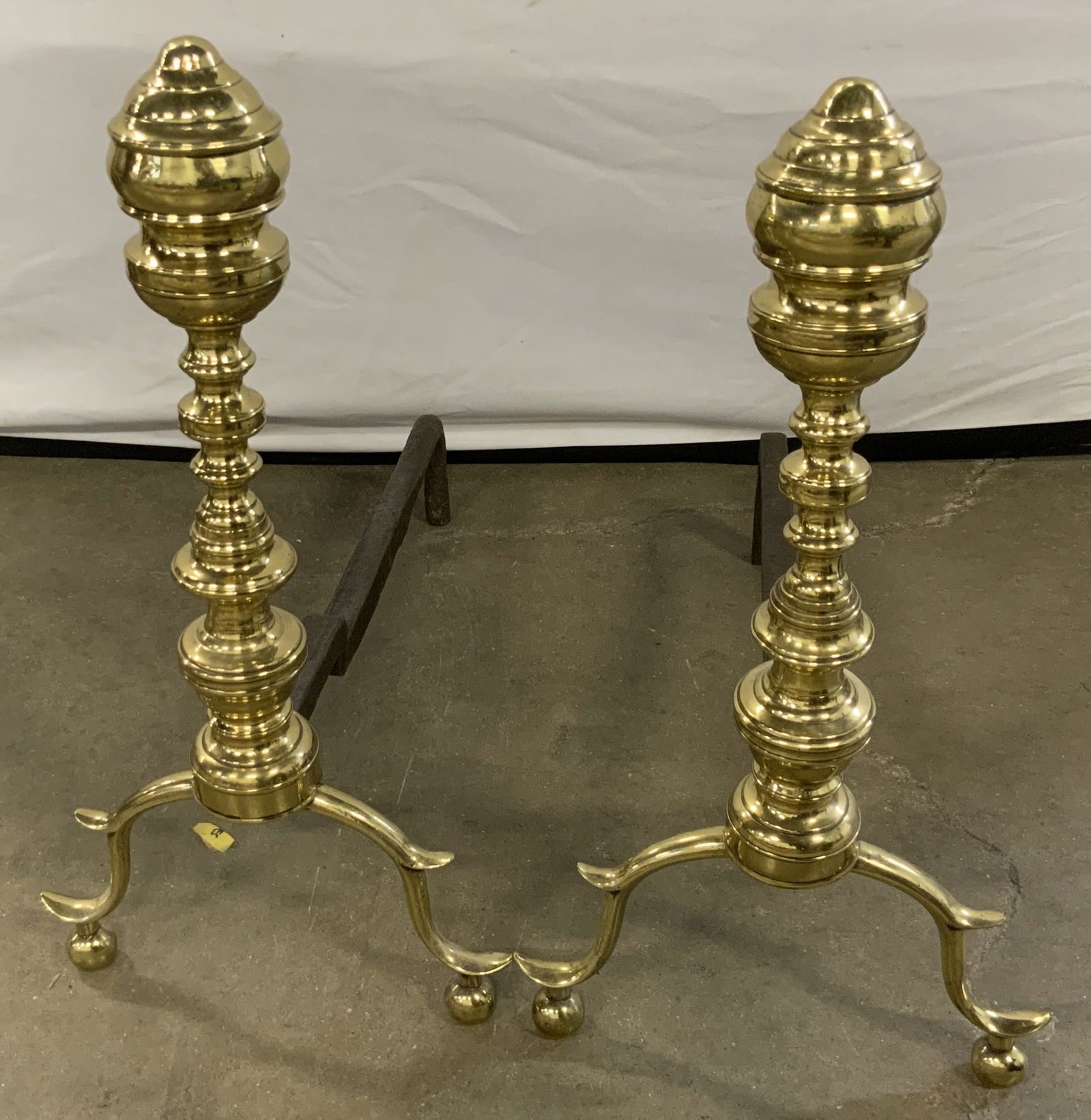 Pair Antique Brass & Iron Beehive Andirons (1 of 9)