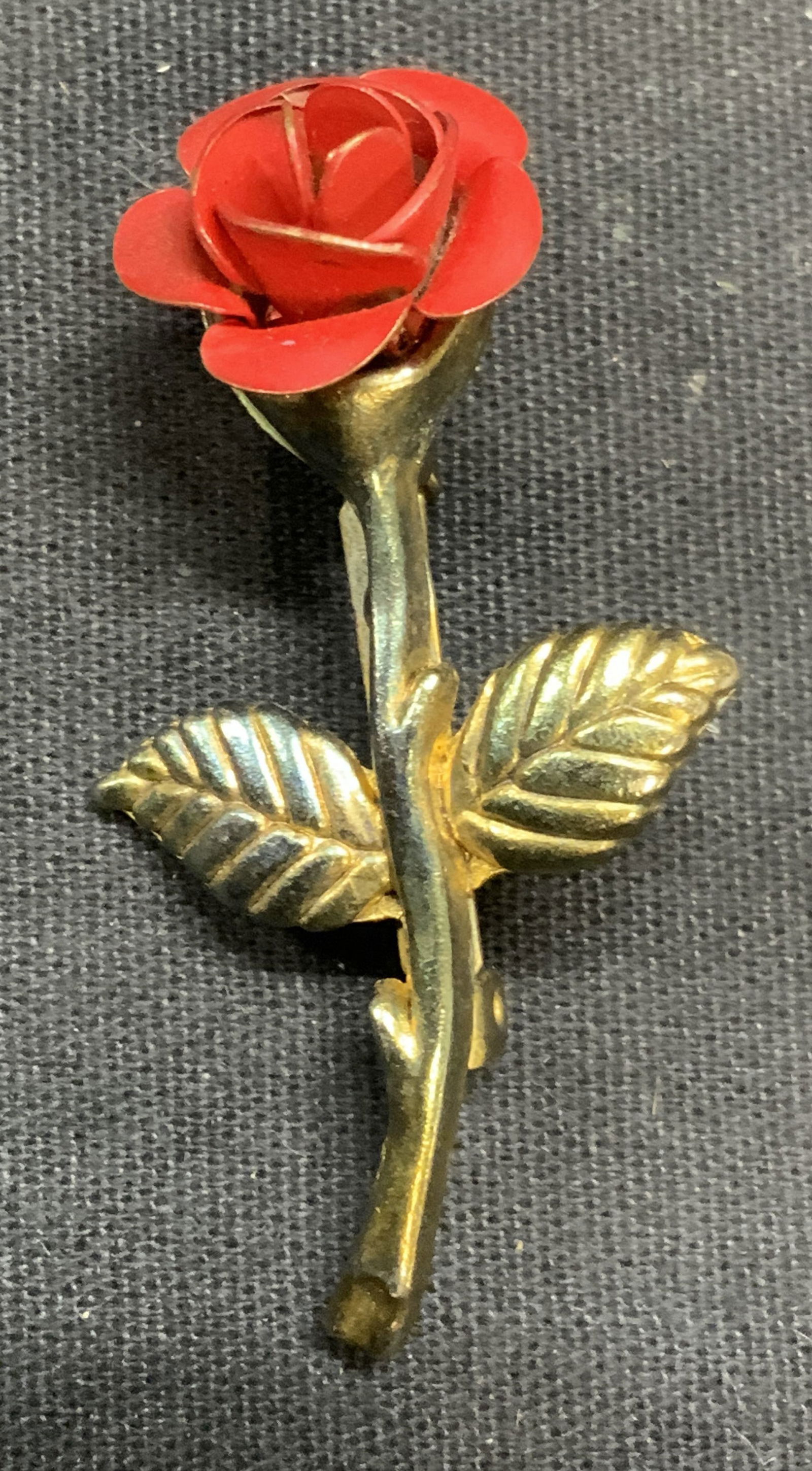Vintage Silver Tone Red Rose Brooch (1 of 6)