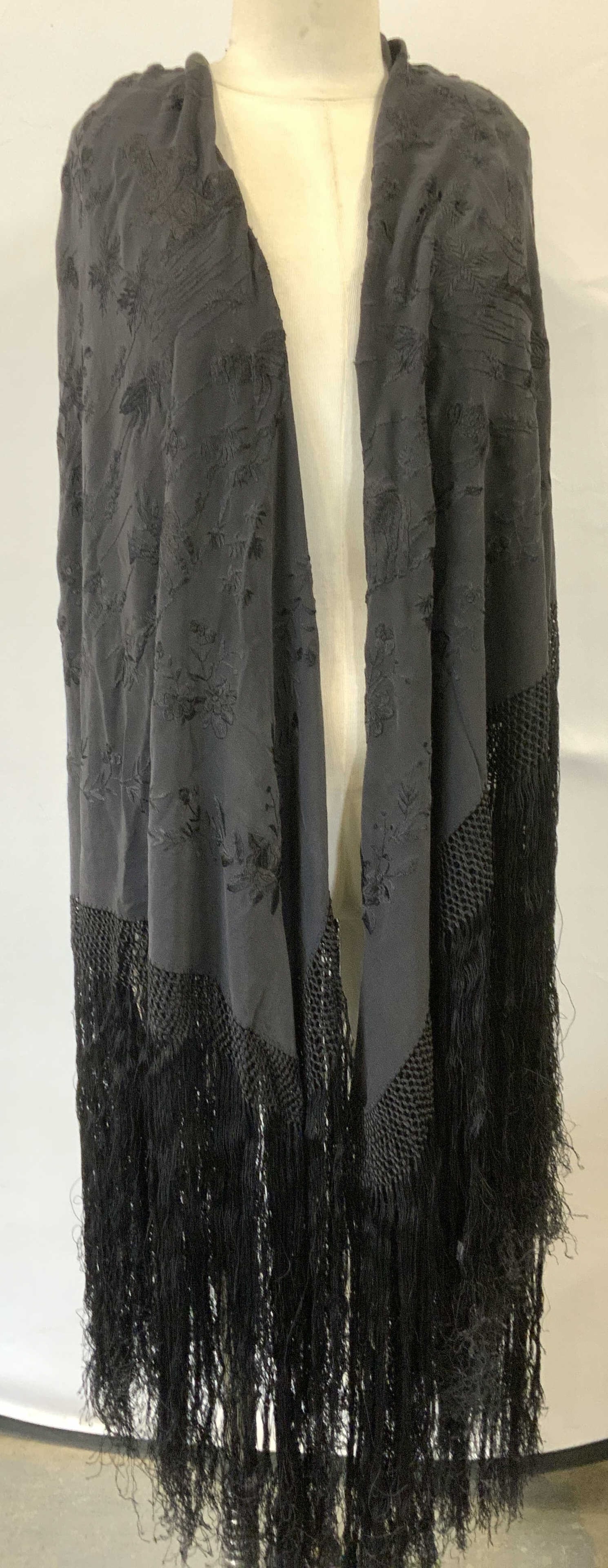 Black Silk Flamenco Style Shawl w Tassels (1 of 10)
