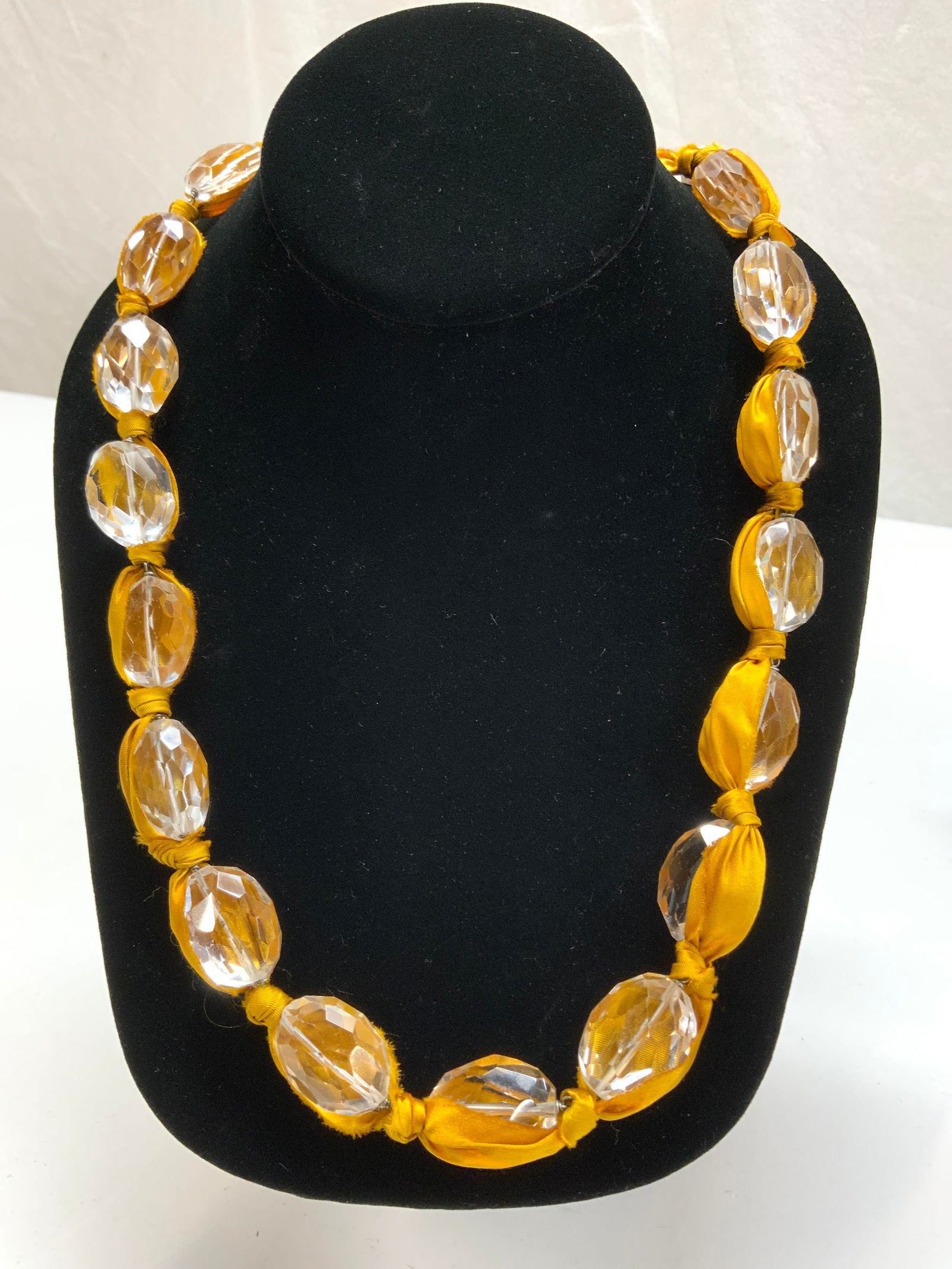 Hand made Faceted Quartz Necklace w Silk Ribbon (1 of 7)