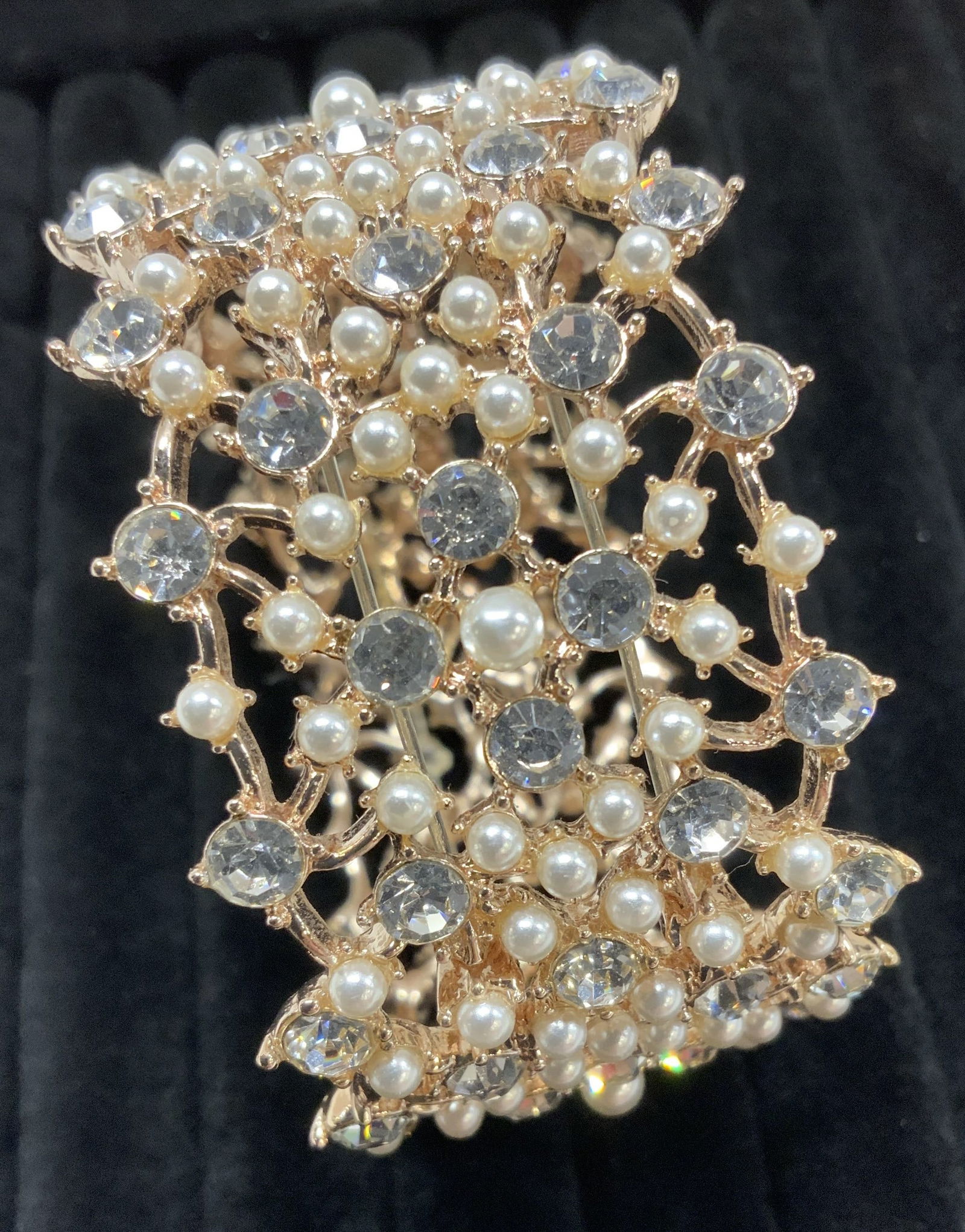 Faux Pearl & Clear Crystal Bracelet, Rose Gold Tn (1 of 6)