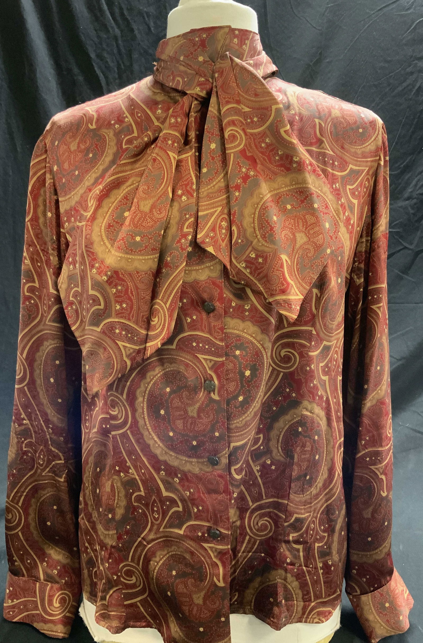Bill Blass Silk Paisley Blouse with Neck Tie (1 of 9)