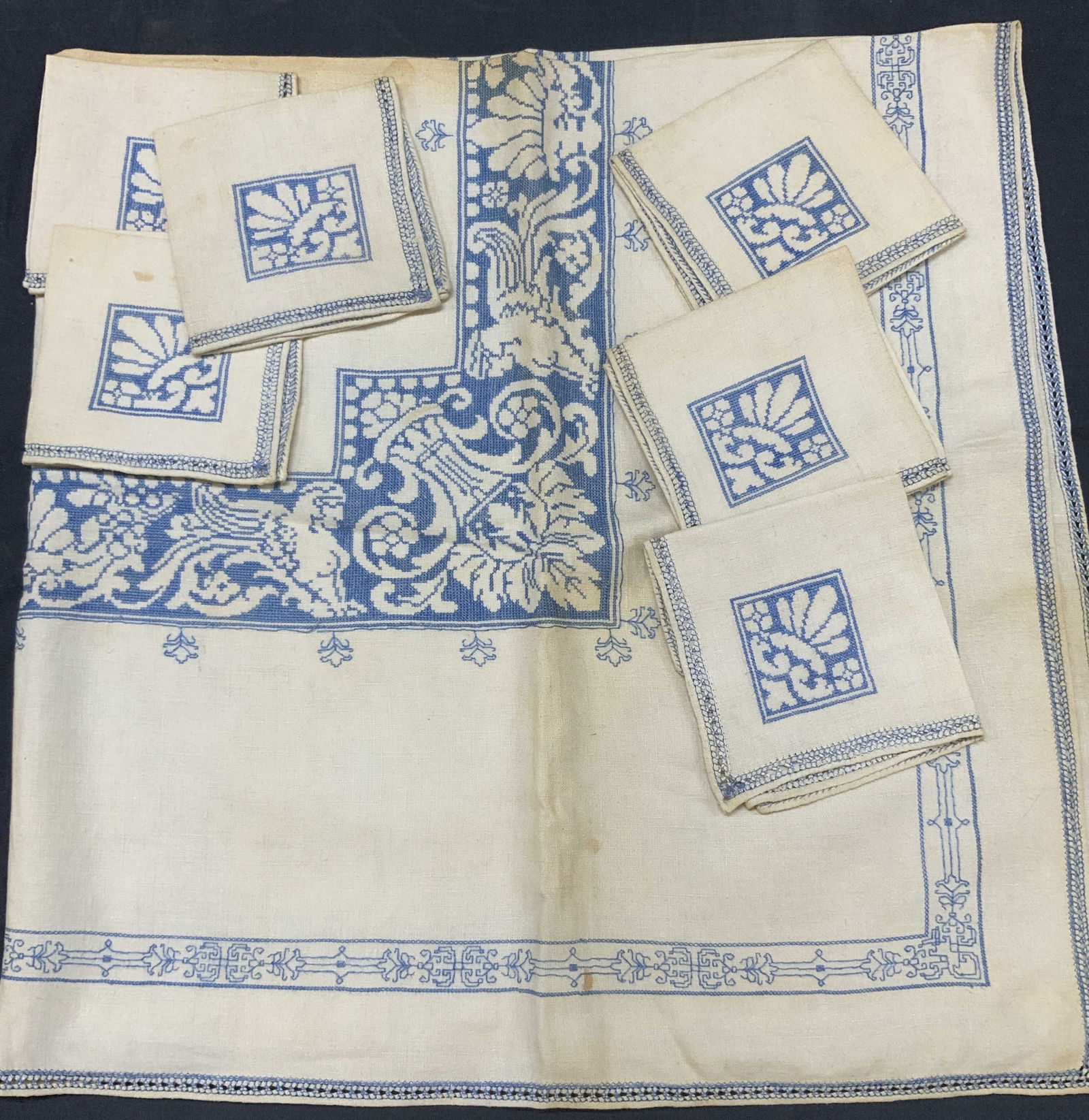 Vintage Embroidered Linen Tablecloth & Napkins (1 of 6)